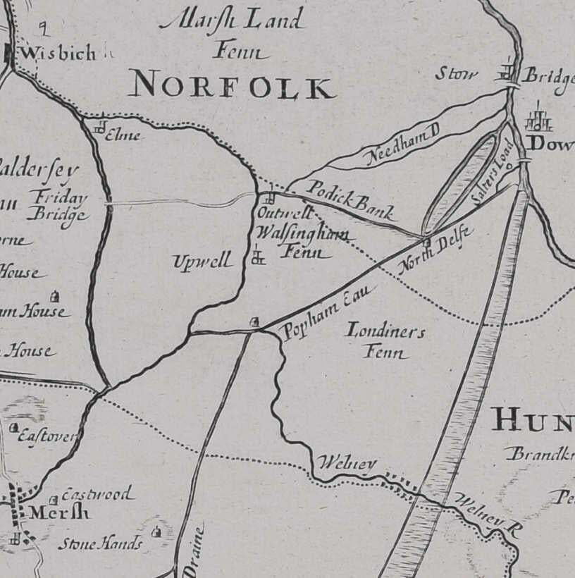 Sutton Nichols, Map Of Cambridgeshire, 18th Century Engraving By Sutton Nicholls photo for sale