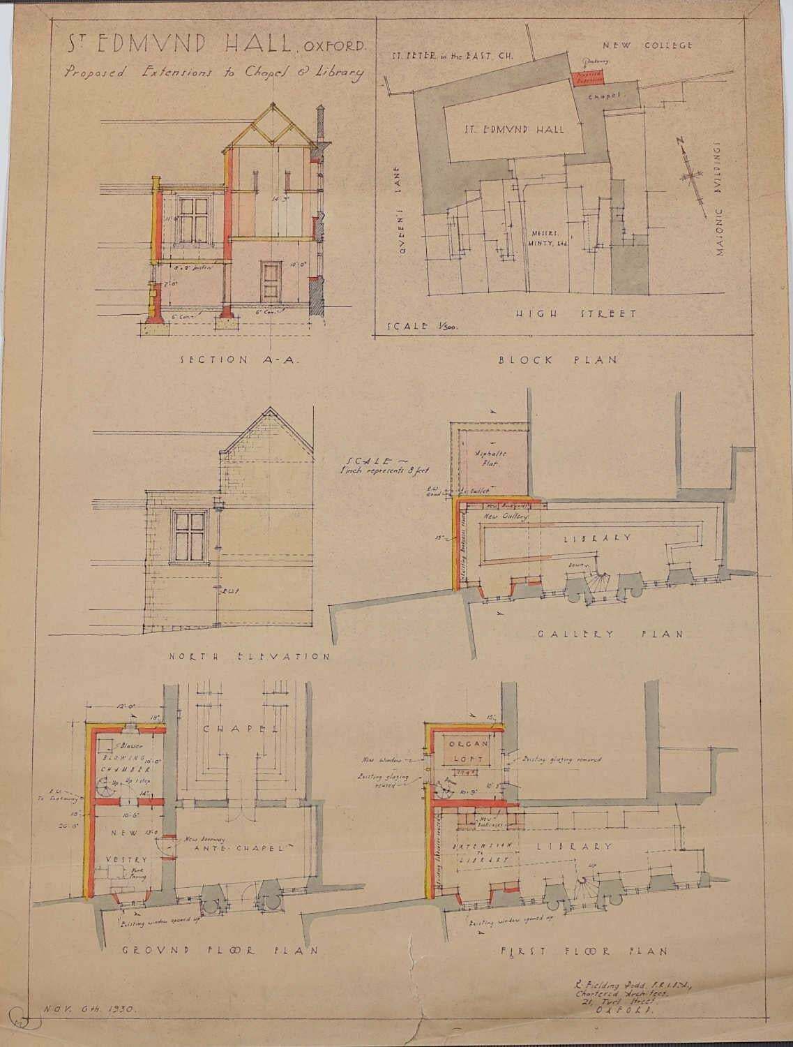 Ronald Fielding Dodd, St Edmund Hall, Proposed Extensions To Chapel And Library, 1930