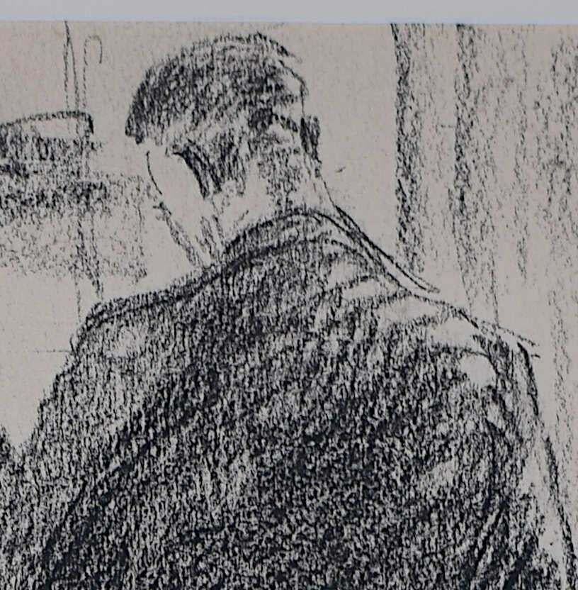 Hubert Finney, Soldiers Waiting, Charcoal By Hubert Finney photo for sale