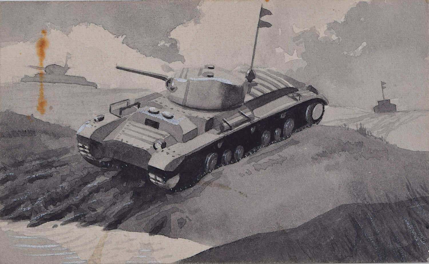 Vivian Bewick, Second World War Swillbin Painting, British Valentine Tank II, 1941