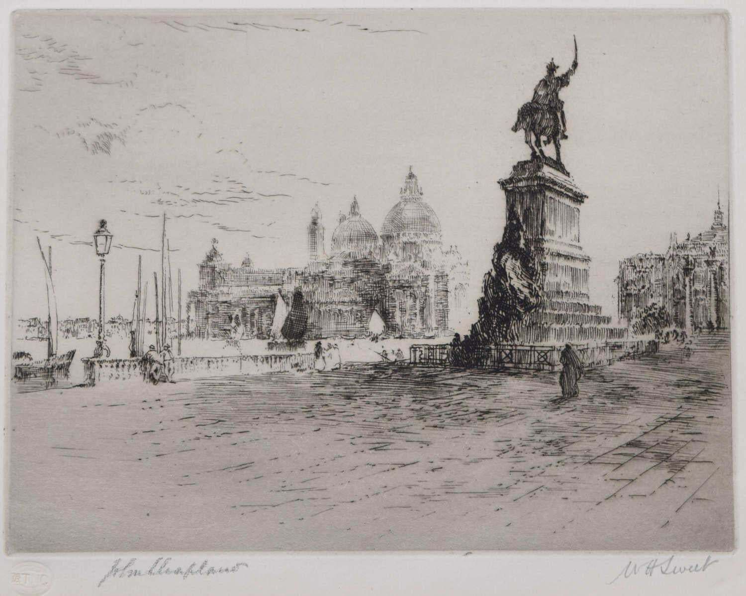 John Chaplain Venice Etching, View Of Santa Maria Della Salute