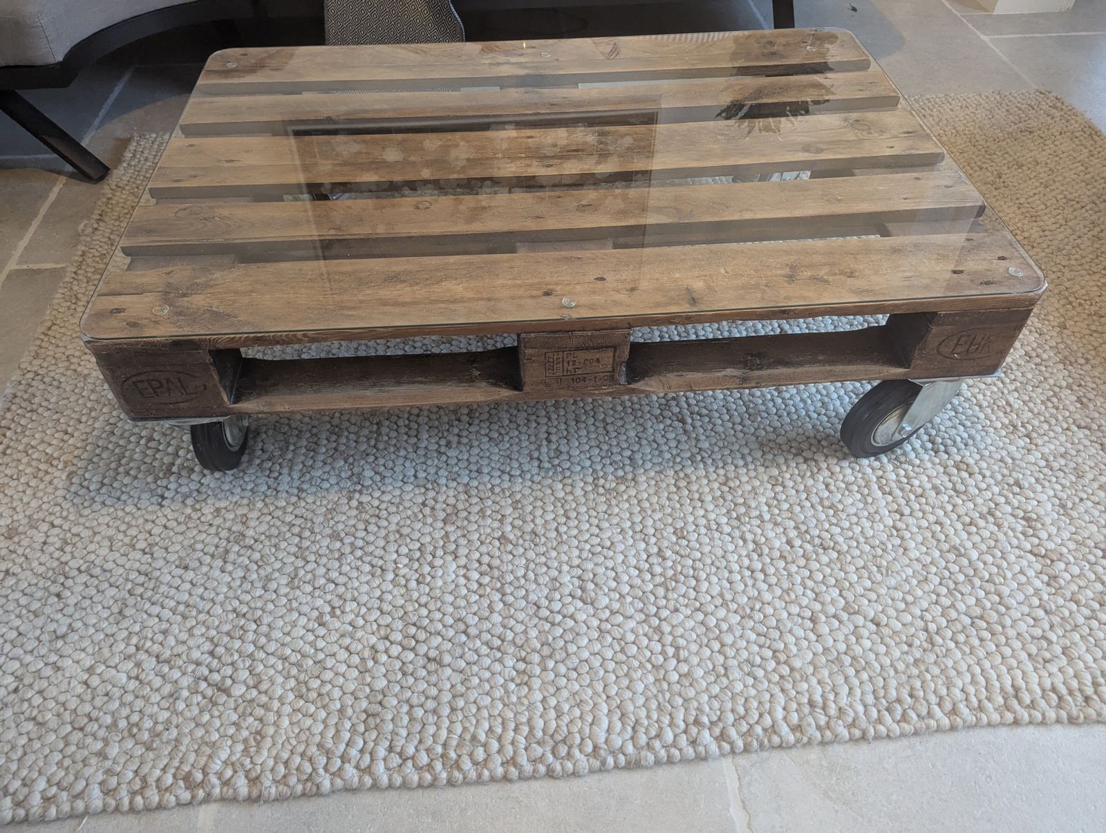 Industrial Hardwood Pallet Table On Castors