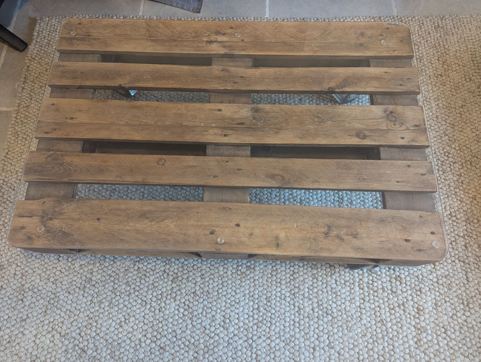 Industrial Hardwood Pallet Table On Castors photo for sale