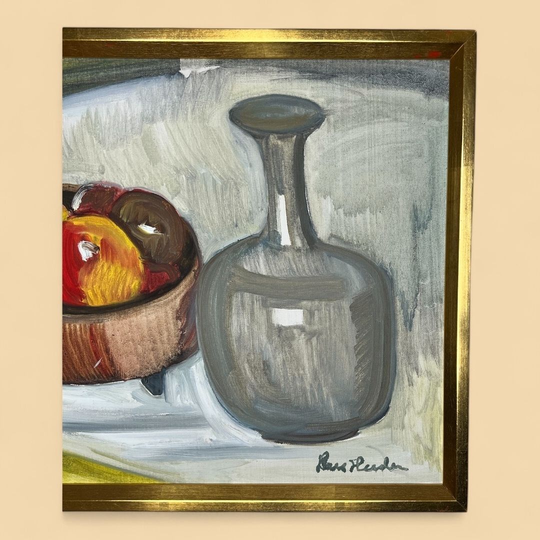 Apples And Bottle, Oil On Canvas Still Life Painting photo for sale