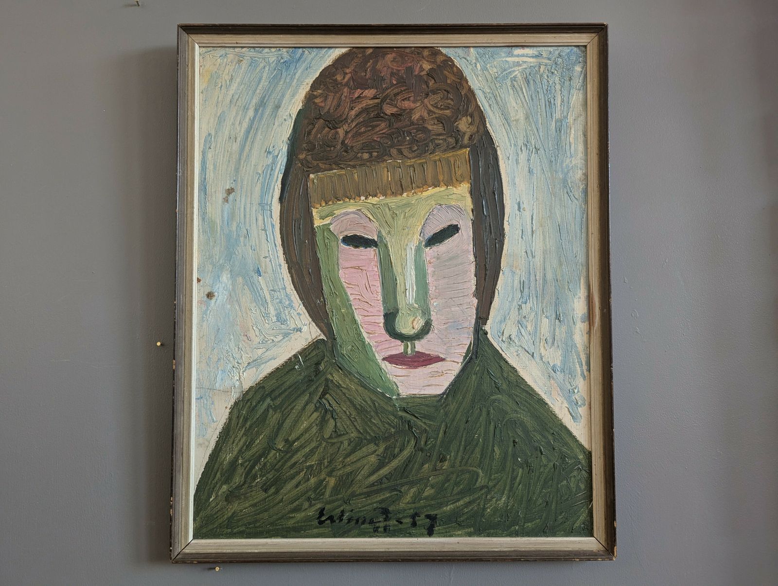 Behind The Mask Oil Painting, 1950s