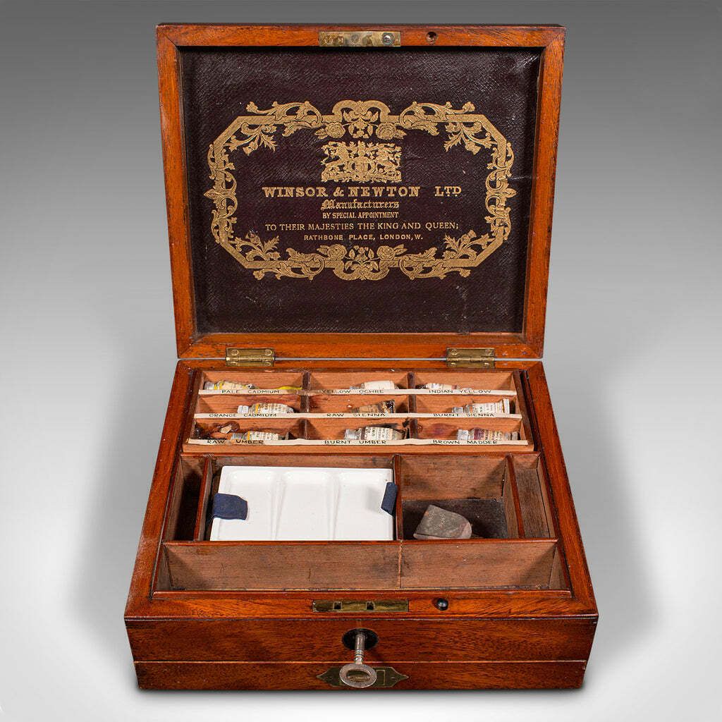 Antique Artist's Paint Box, English, Carry Case, Winsor & Newton, Late Victorian photo Home Decor