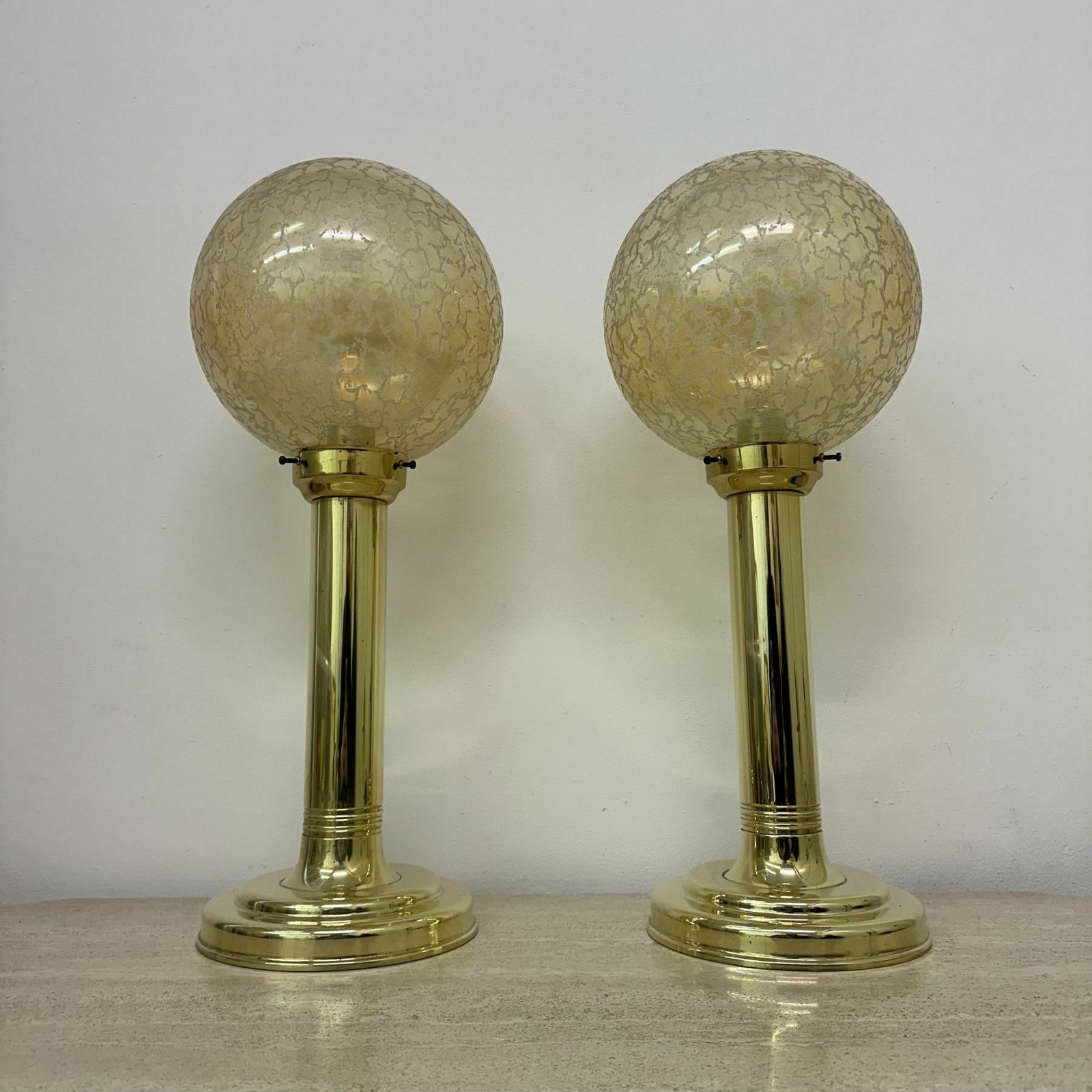 photo furniture Set Of 2 Large Globe Glass Table Lamps , 1970s