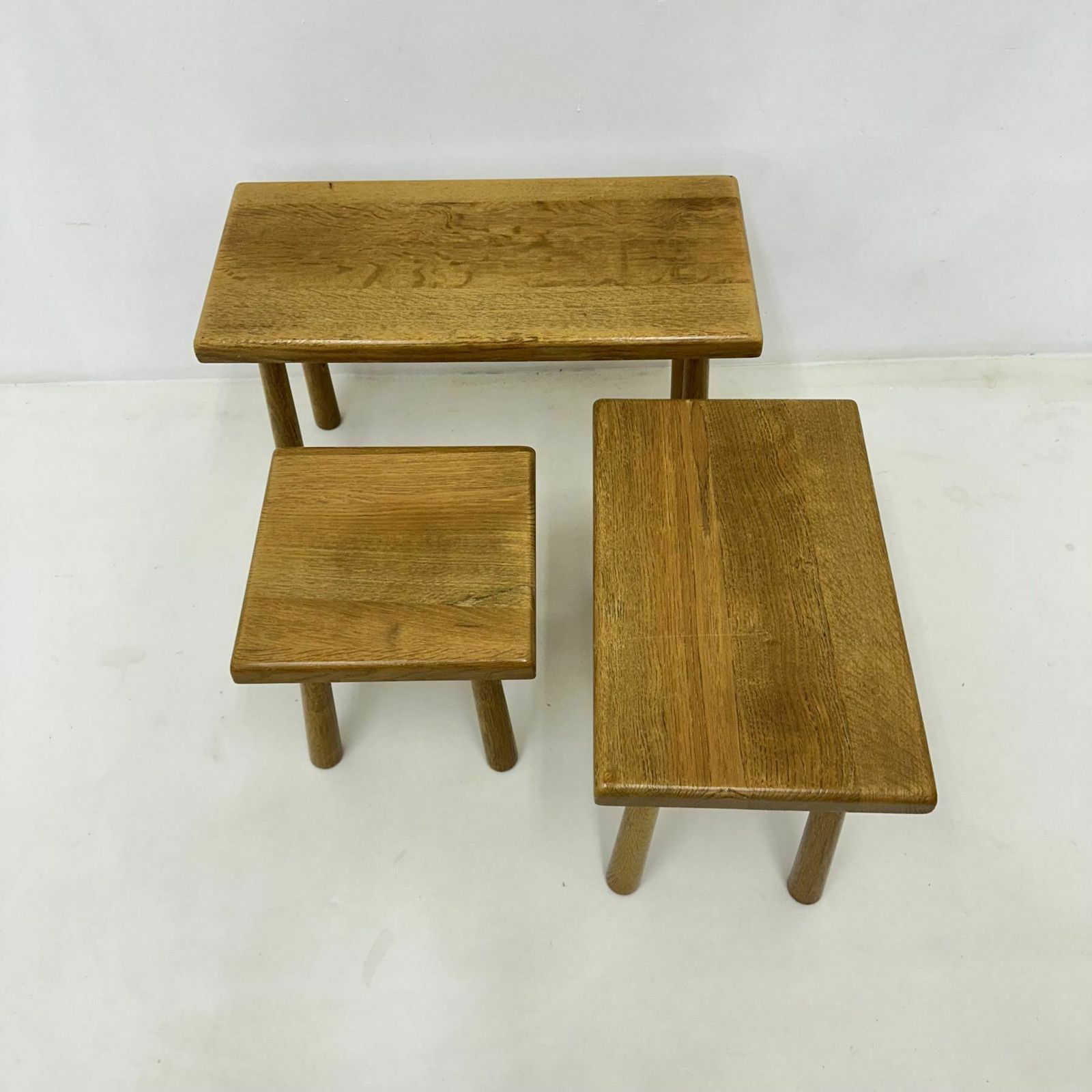 Set Bijzettafels Massief Eikenhout, Brutalist, Jaren 1970 photo vintage