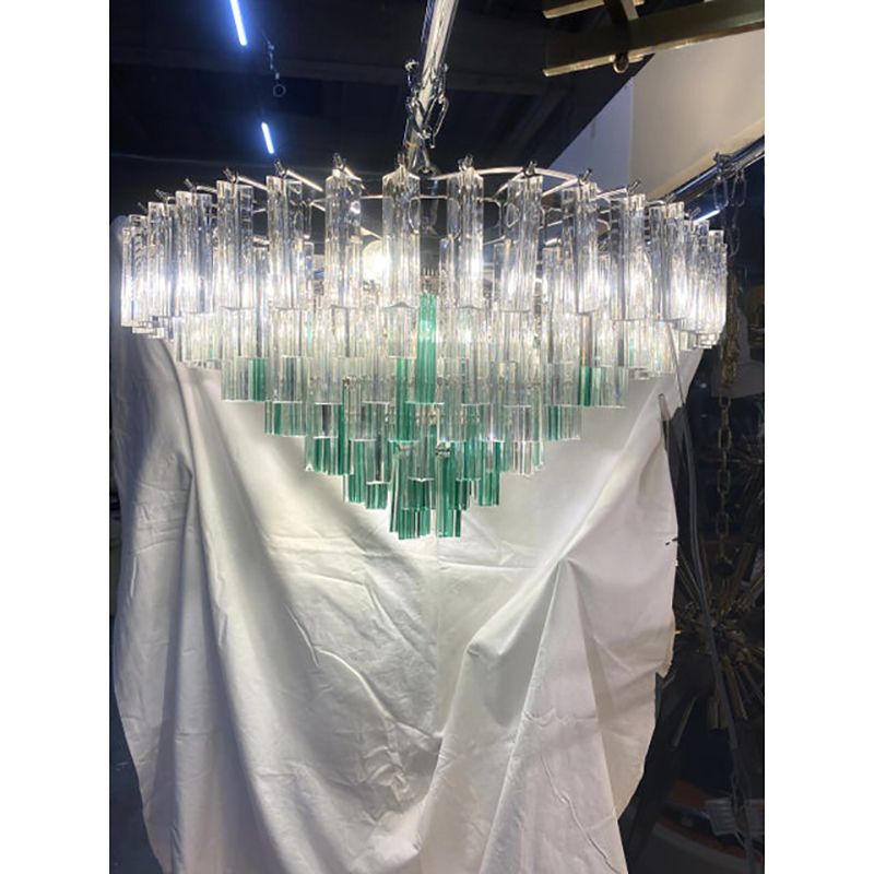 Vintage Green “Quadriedro” And Clear Triedro Murano Style Glass Chandelier photo furniture