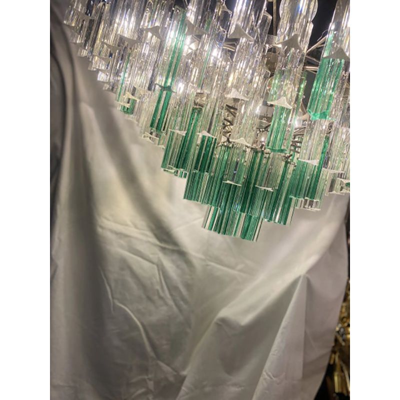 Vintage Green “Quadriedro” And Clear Triedro Murano Style Glass Chandelier photo Lighting