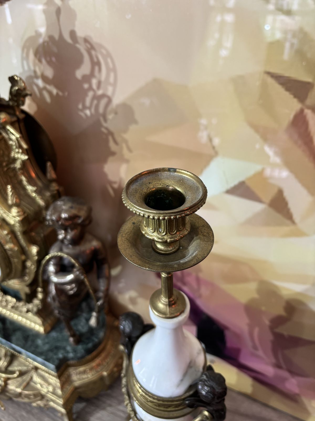 Pair Of Marble And Brass Clock Garnitures With Cherubs photo 395.0