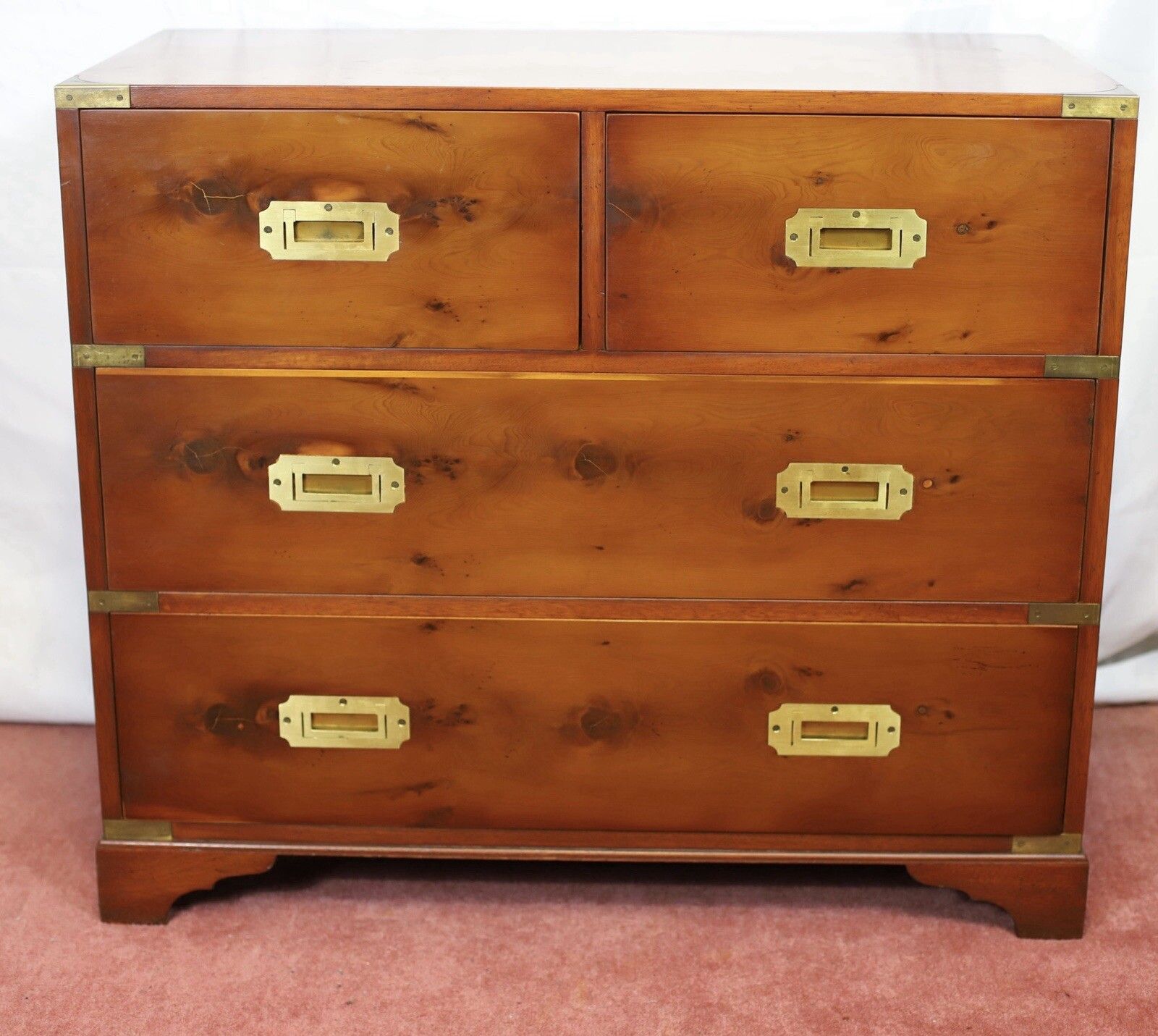 Lovely Yew Wood Military Campaign Style Chest Of Drawers photo for sale