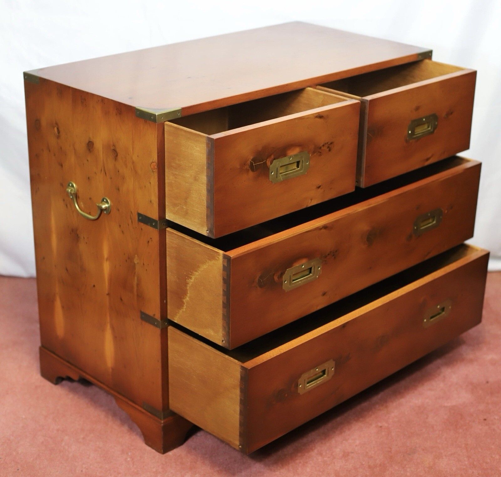 Lovely Yew Wood Military Campaign Style Chest Of Drawers photo 895.0
