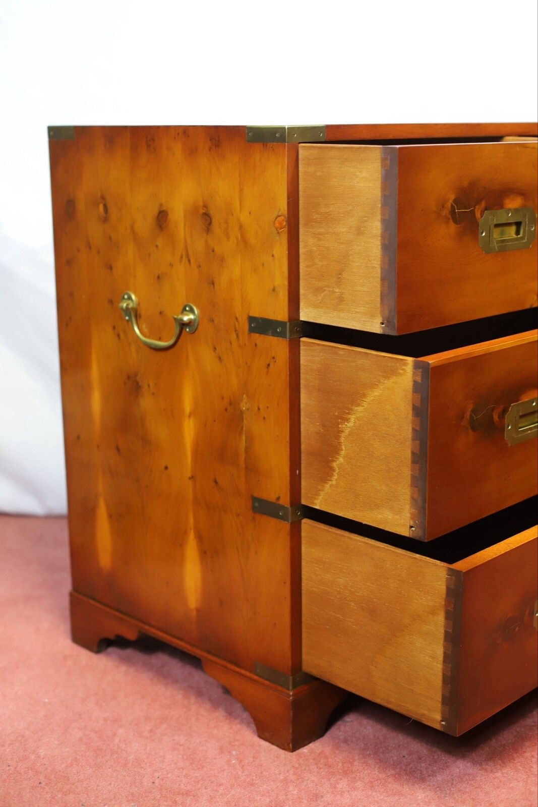 Lovely Yew Wood Military Campaign Style Chest Of Drawers photo vinterior