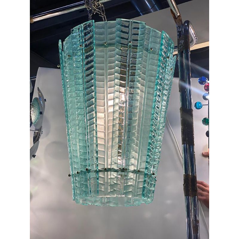 Sputnik Lantern Pendant In Transparent And Sanded Green Whater Murano Glass photo for sale