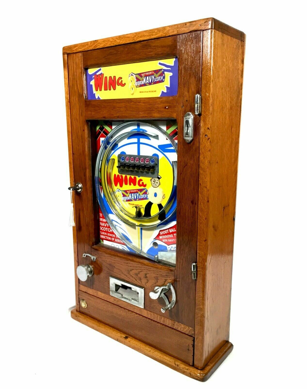 Antique 1960s Oliver Whales Win A Navy Scotch Arcade Coin Operated Penny Machine photo furniture