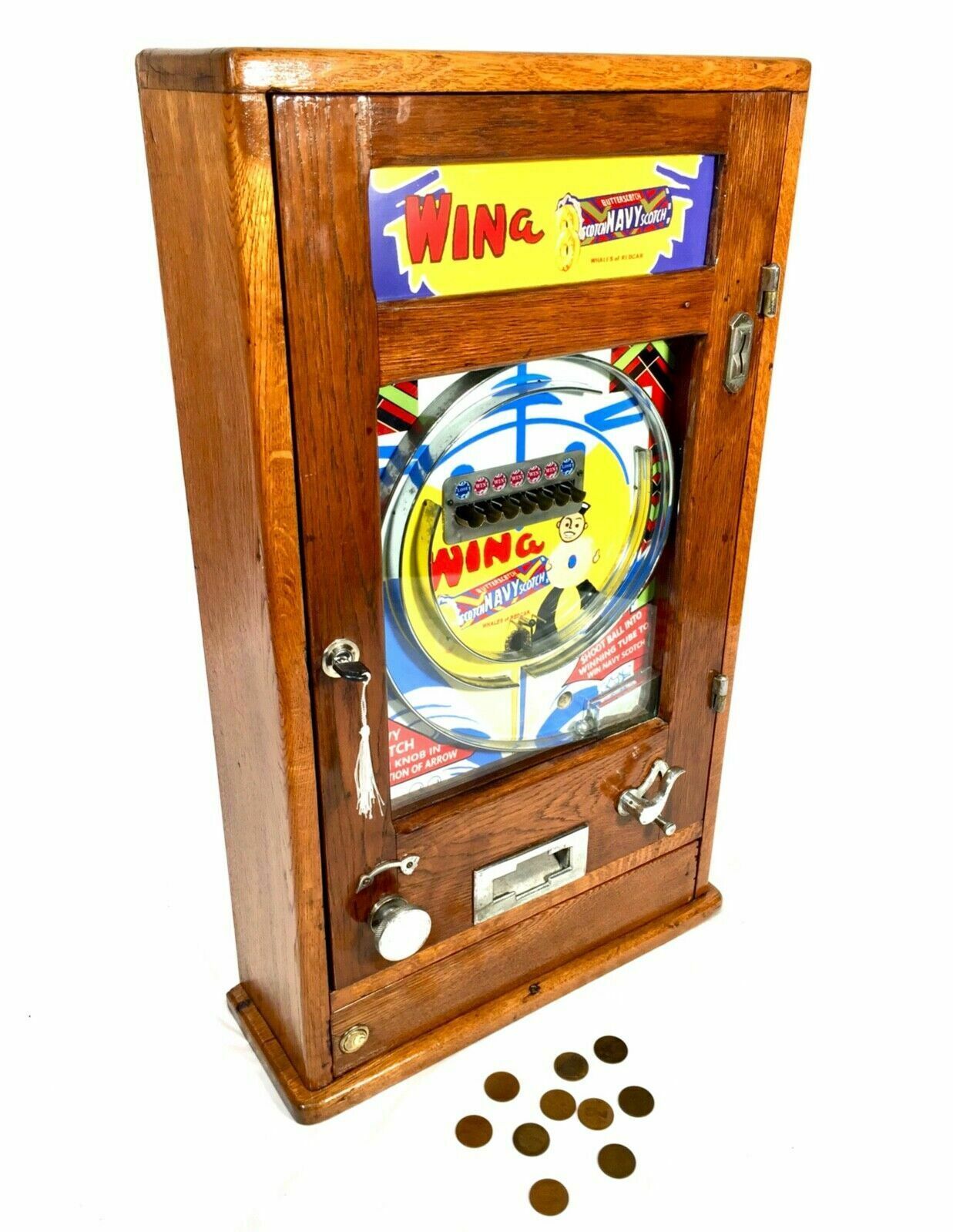 Antique 1960s Oliver Whales Win A Navy Scotch Arcade Coin Operated Penny Machine photo Home Decor