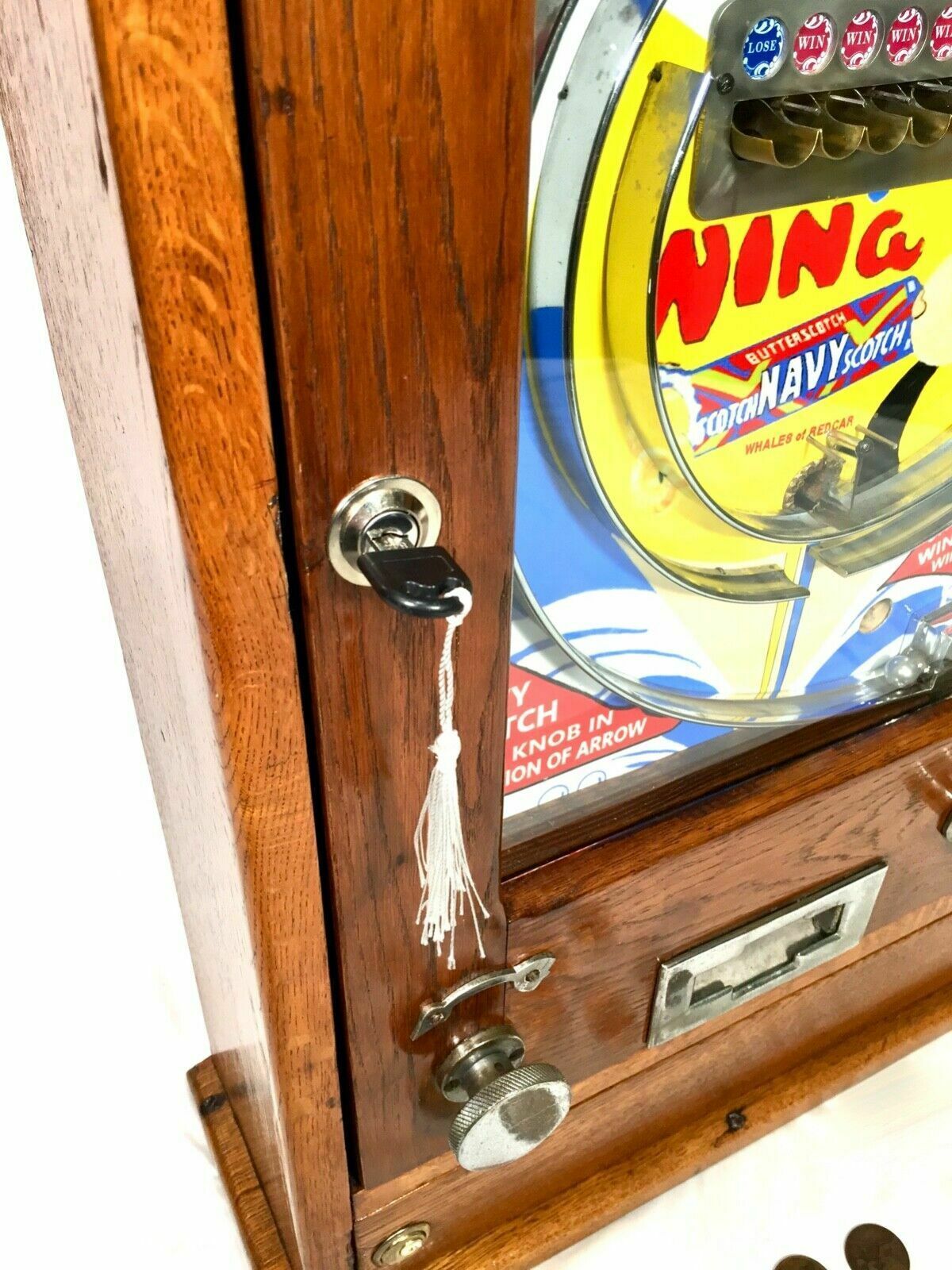 Antique 1960s Oliver Whales Win A Navy Scotch Arcade Coin Operated Penny Machine photo 1499.0