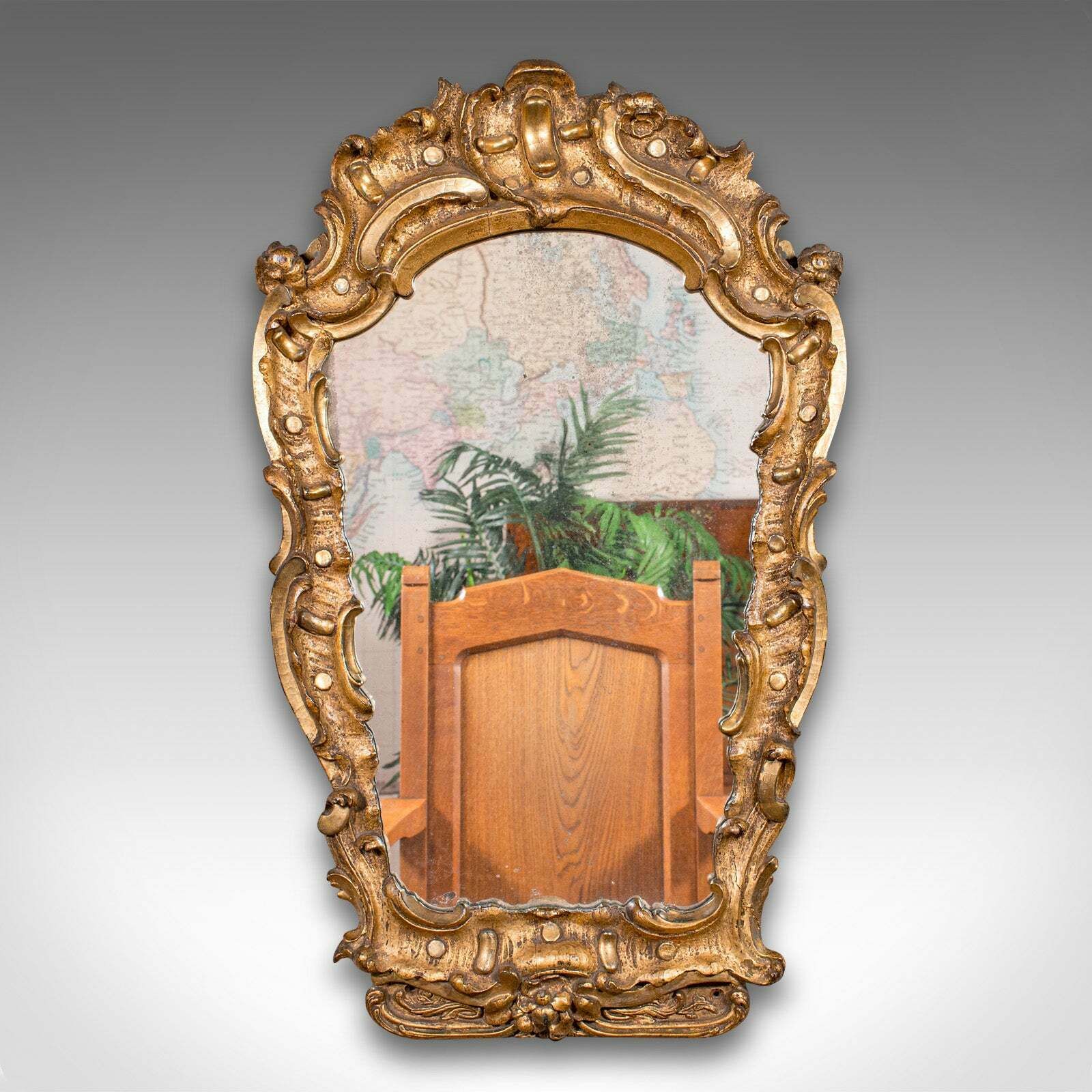 Antique Hall Mirror, French, Gilt Gesso, Ornate, Baroque Taste, Victorian, 1850 photo furniture