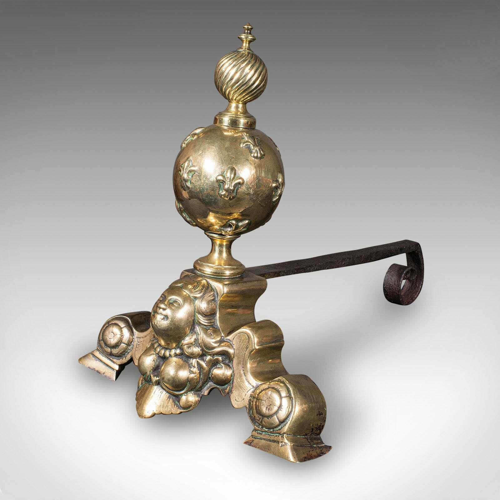 Pair Of Antique Fireside Andirons, French Brass, Chenet, Firedog, Georgian, 1750 photo 1495.0