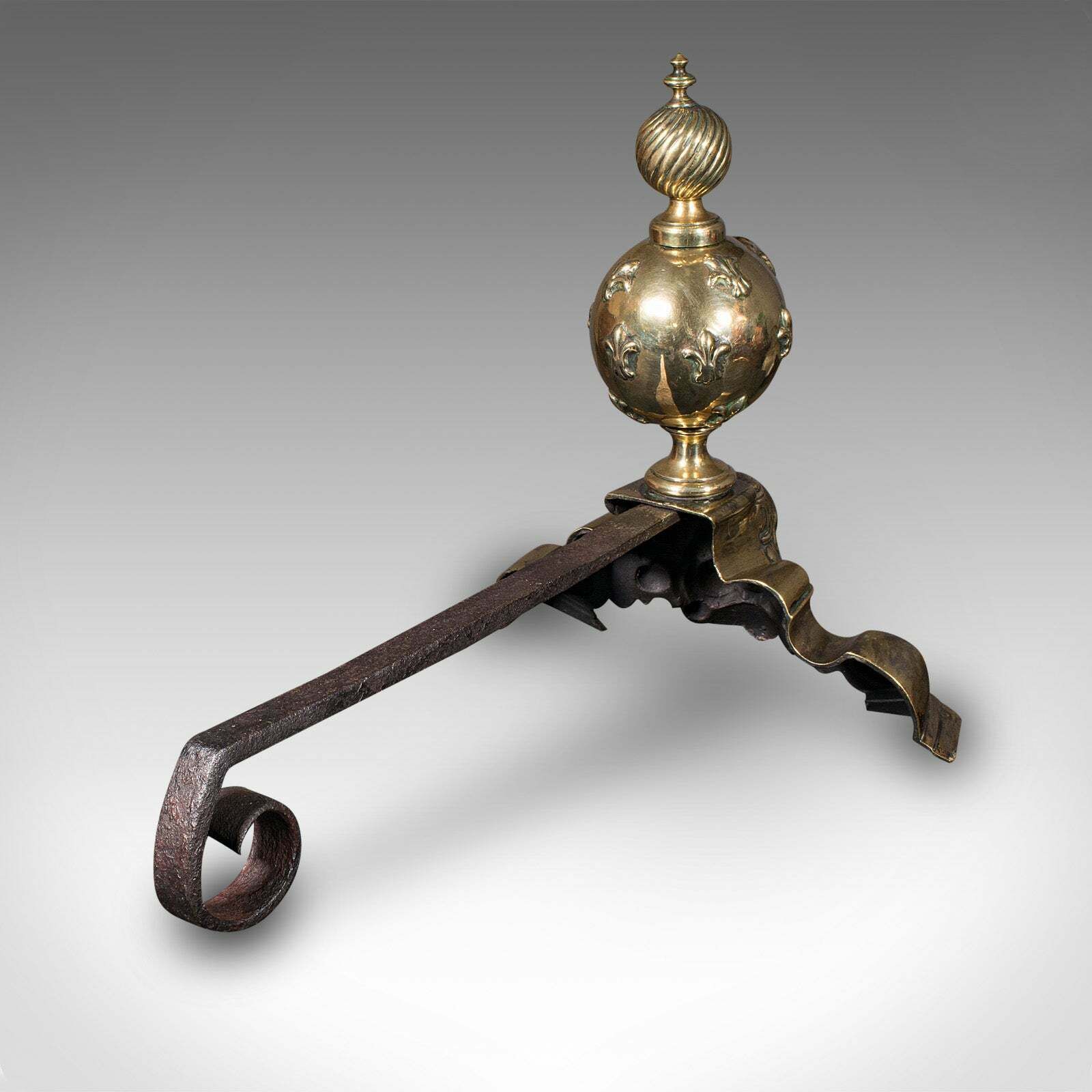 Pair Of Antique Fireside Andirons, French Brass, Chenet, Firedog, Georgian, 1750 photo vinterior