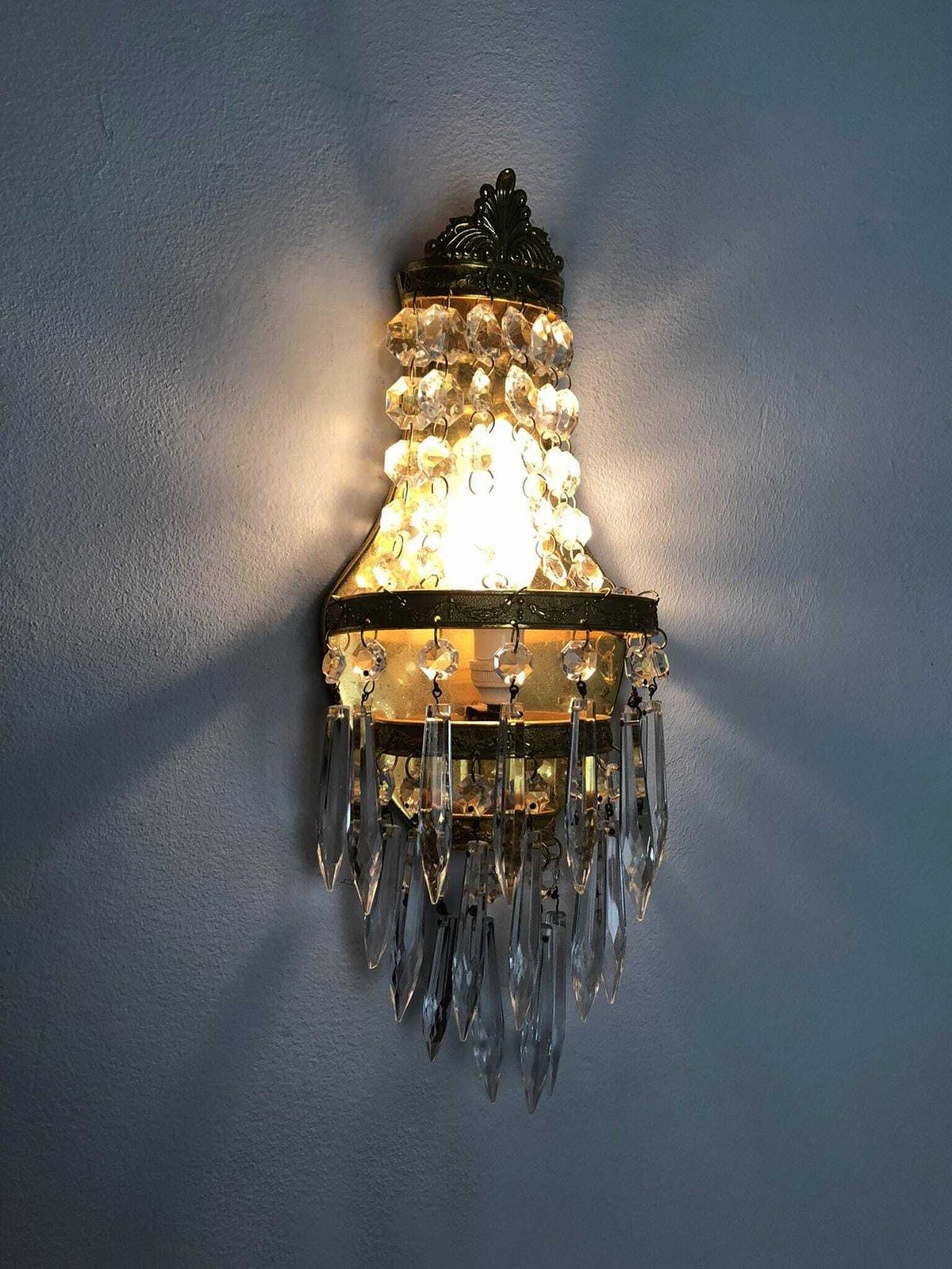 Pair Of Vintage 3 Tier Hot Air Balloon Wall Lights With Glass Tassels. 60s photo furniture