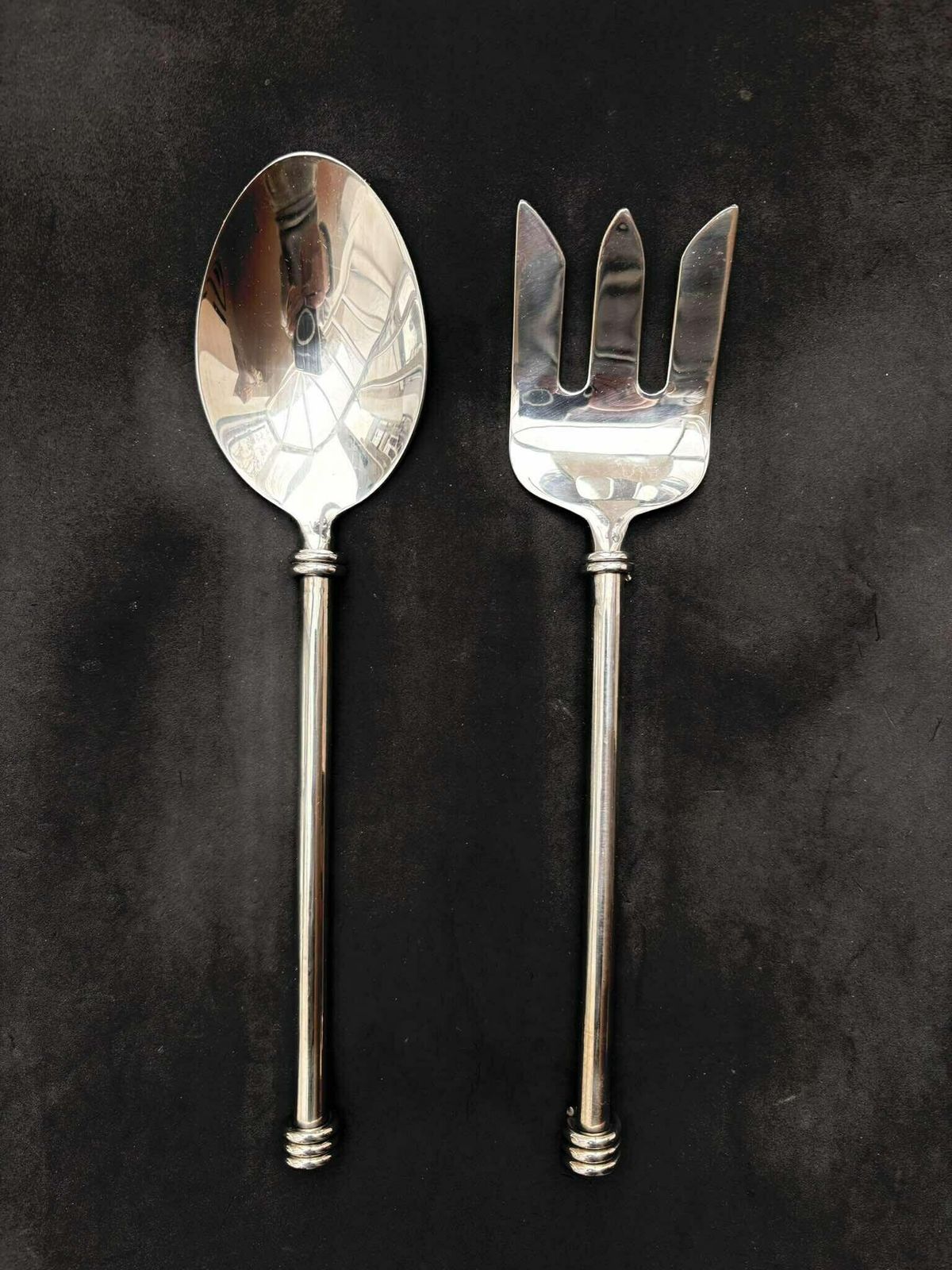 Set Of Salad Servers Wire Swirl Flatware Twist Cutlery French Twisted Spiral Ends Brutalist Decor Medieval Style Couple Gift Wedding photo for sale