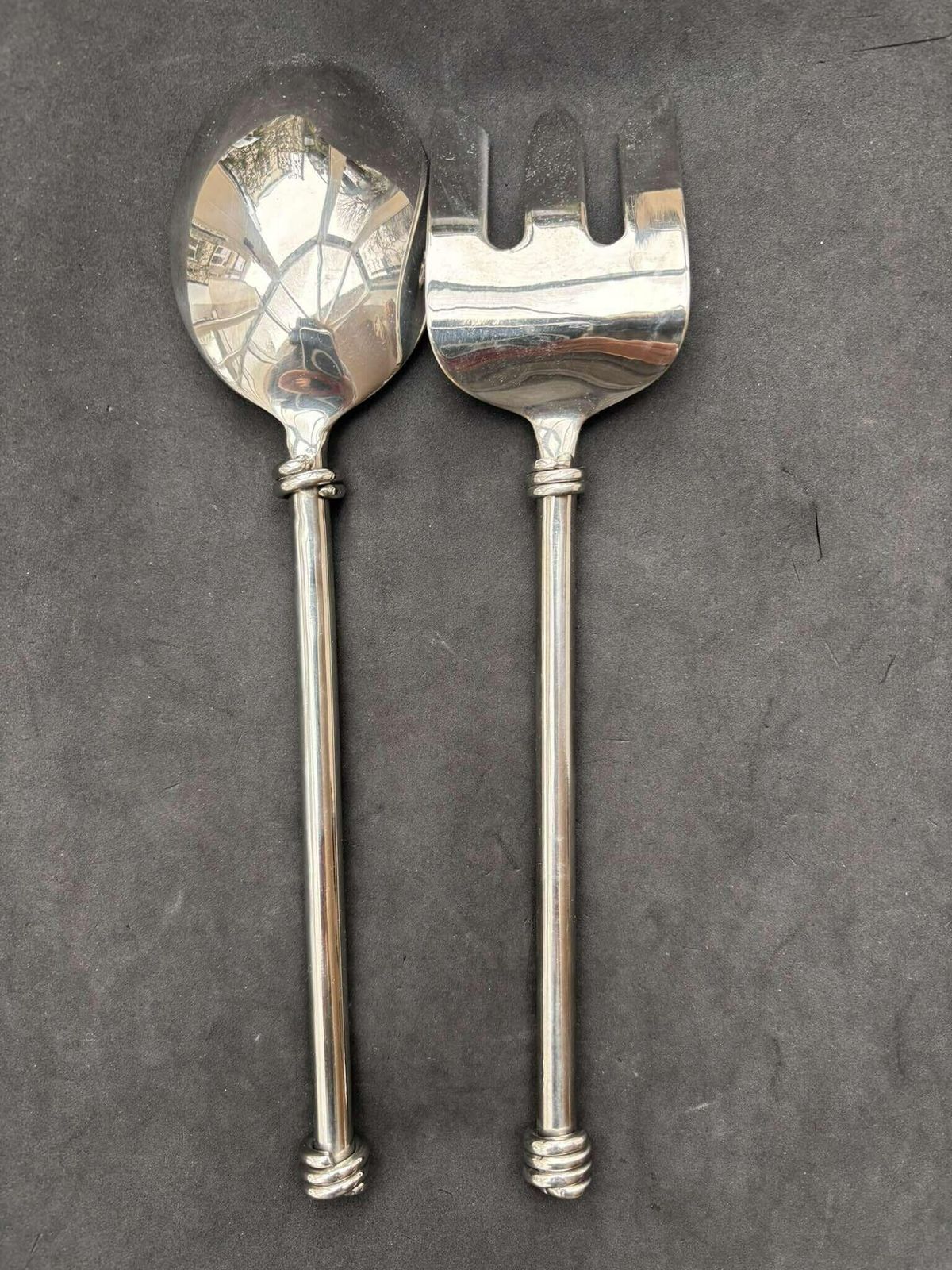Set Of Salad Servers Wire Swirl Flatware Twist Cutlery French Twisted Spiral Ends Brutalist Decor Medieval Style Couple Gift Wedding photo vinterior