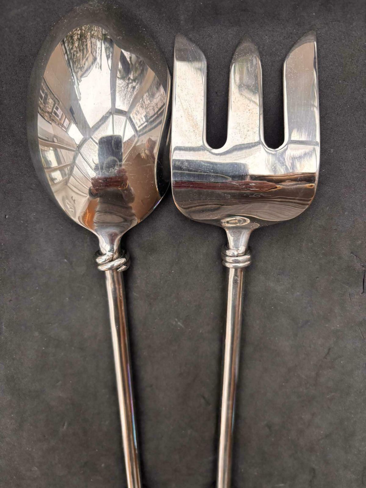 Set Of Salad Servers Wire Swirl Flatware Twist Cutlery French Twisted Spiral Ends Brutalist Decor Medieval Style Couple Gift Wedding photo buy