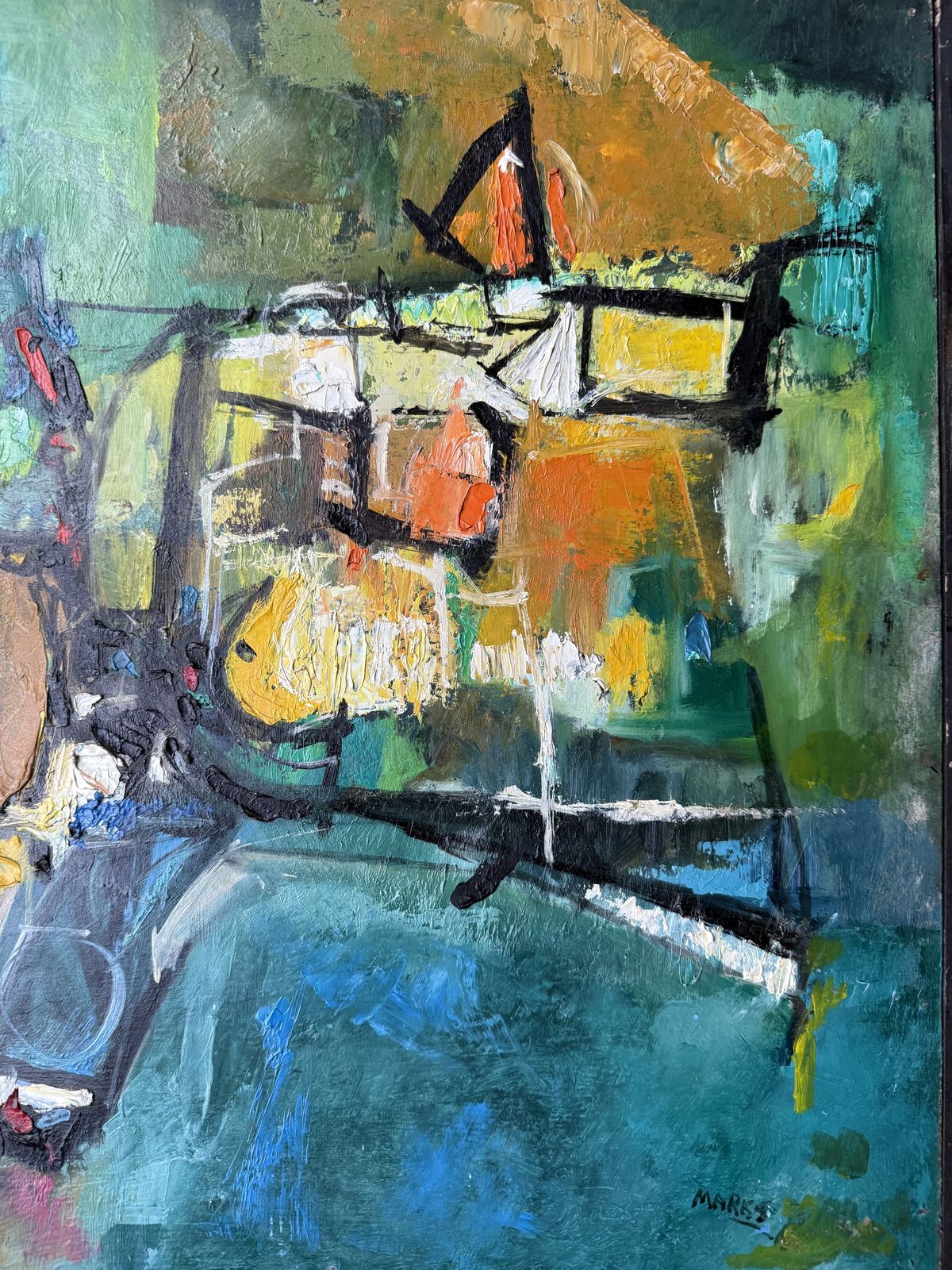 Vintage Abstract Expressionist Oil Painting photo furniture