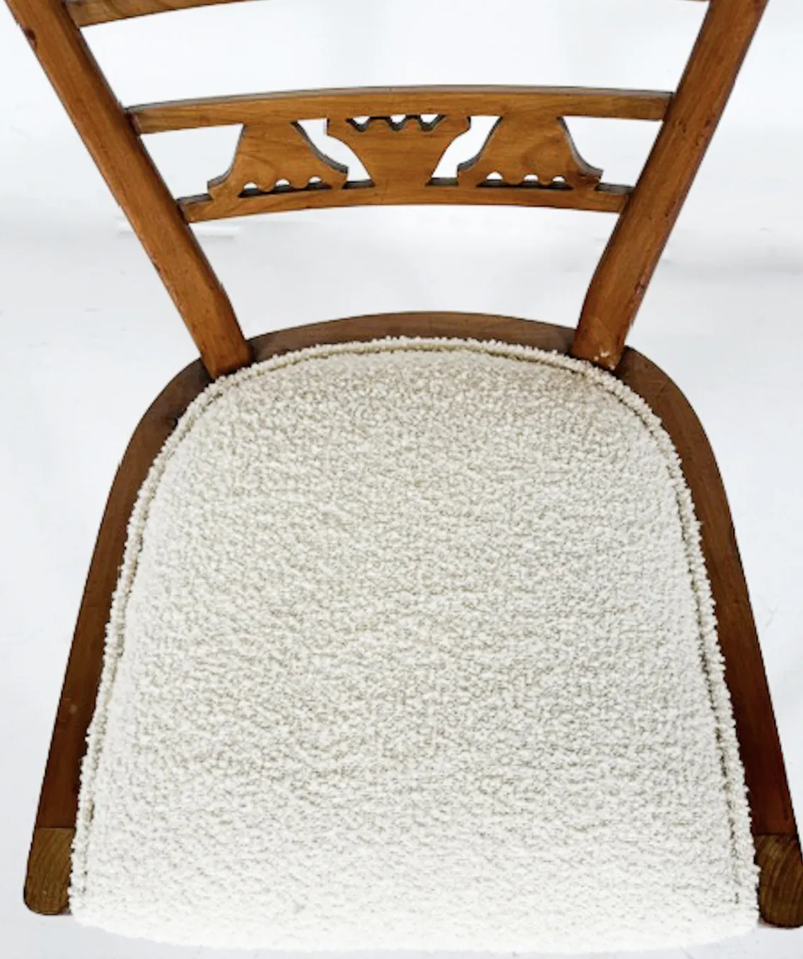 Set Of 6 Chairs, Cherry Wood And Boucle Fabric, Italy, 1940s – New Upholstery photo furniture