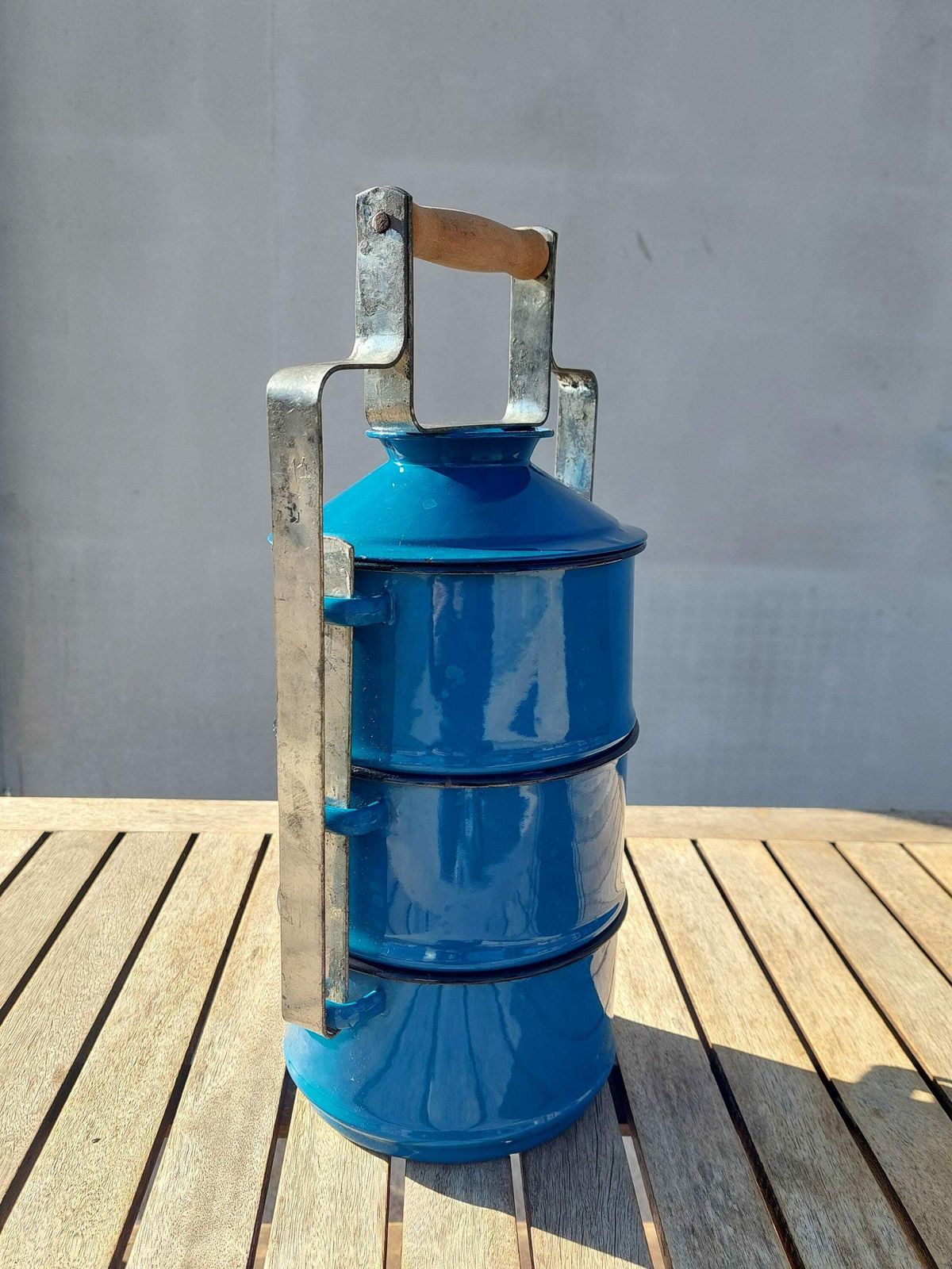 Retro Enamel Lunch Box / Three Tier Tiffin Lunch Box / Food Carrier / Lunch Pail / Enamel Food Carrier /Mcm Lunch Pail /Emo Yugoslavia /70's photo 99.0