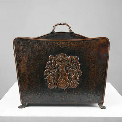 Mid Century Magazine Rack In Hammered Copper, France, 1890s