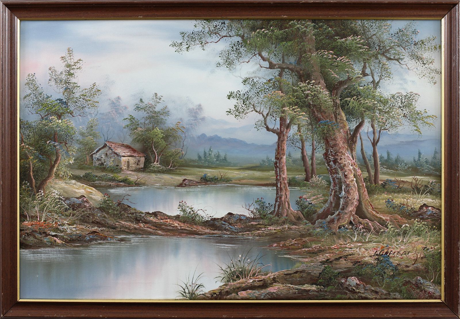 Acrylic On Canvas Signed I Cafieri. Landscape In The Manner Of Albert Bierstadt. photo Art