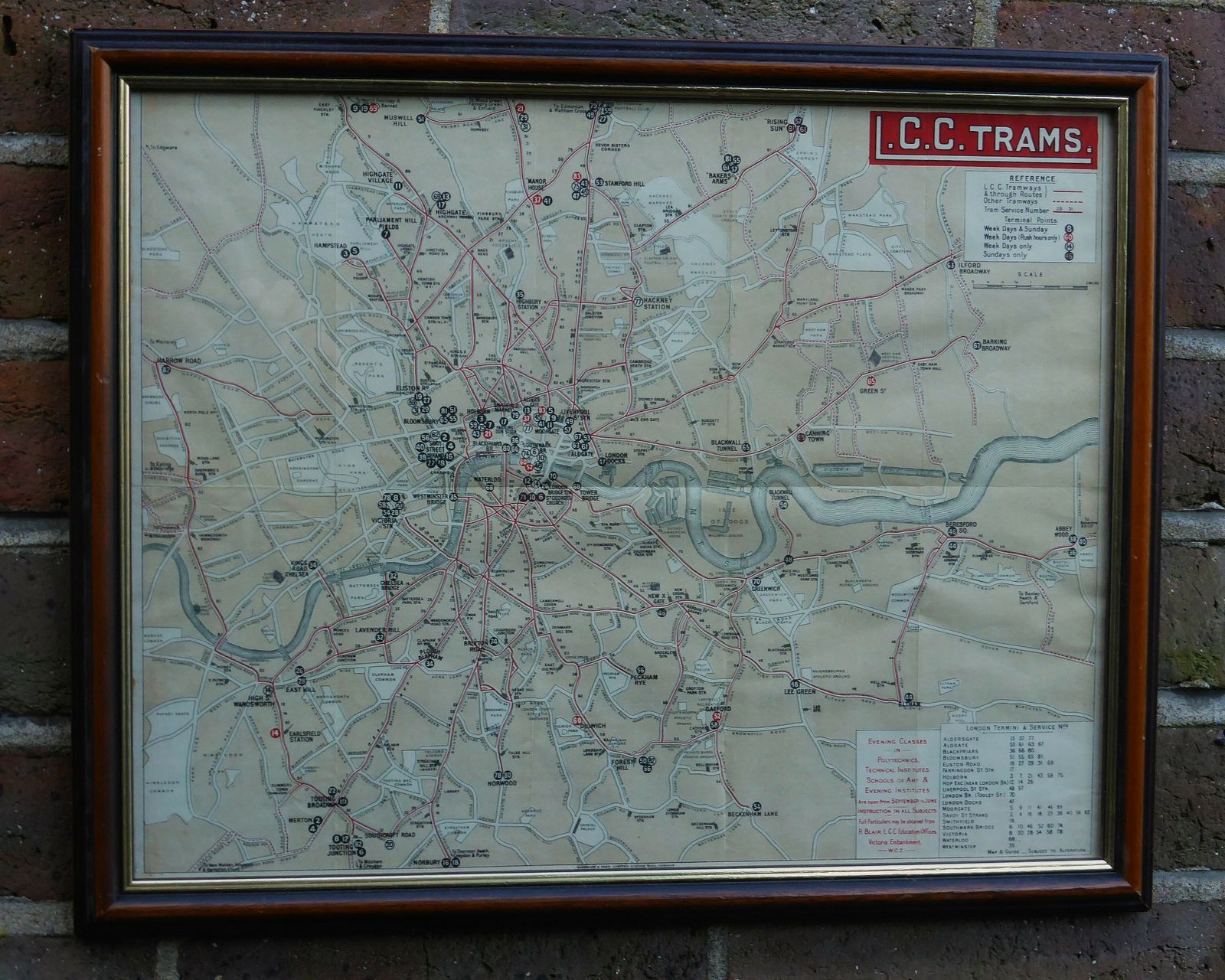 Framed 1920 London County Council Tramways Routes Plan photo 150.0