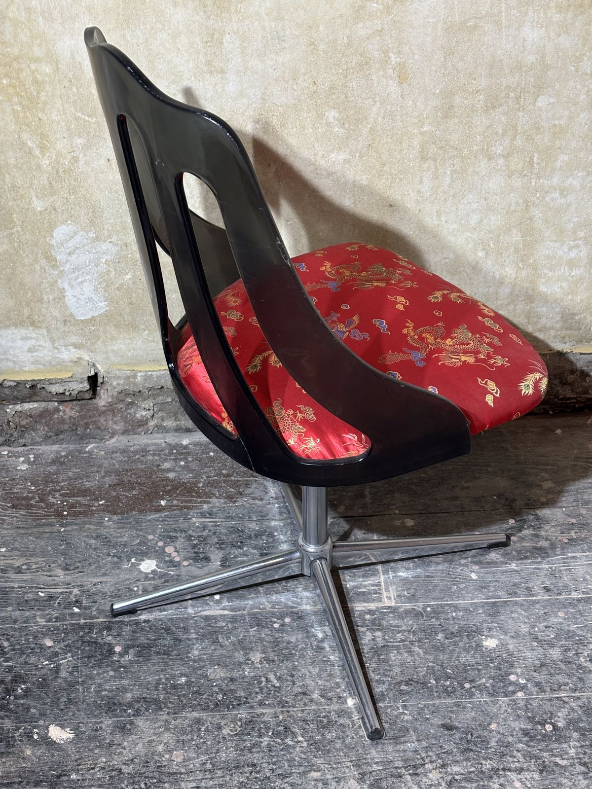 1960s Swivel Dining Chair Perspex Back And Oriental Silk Upholstery photo Furniture