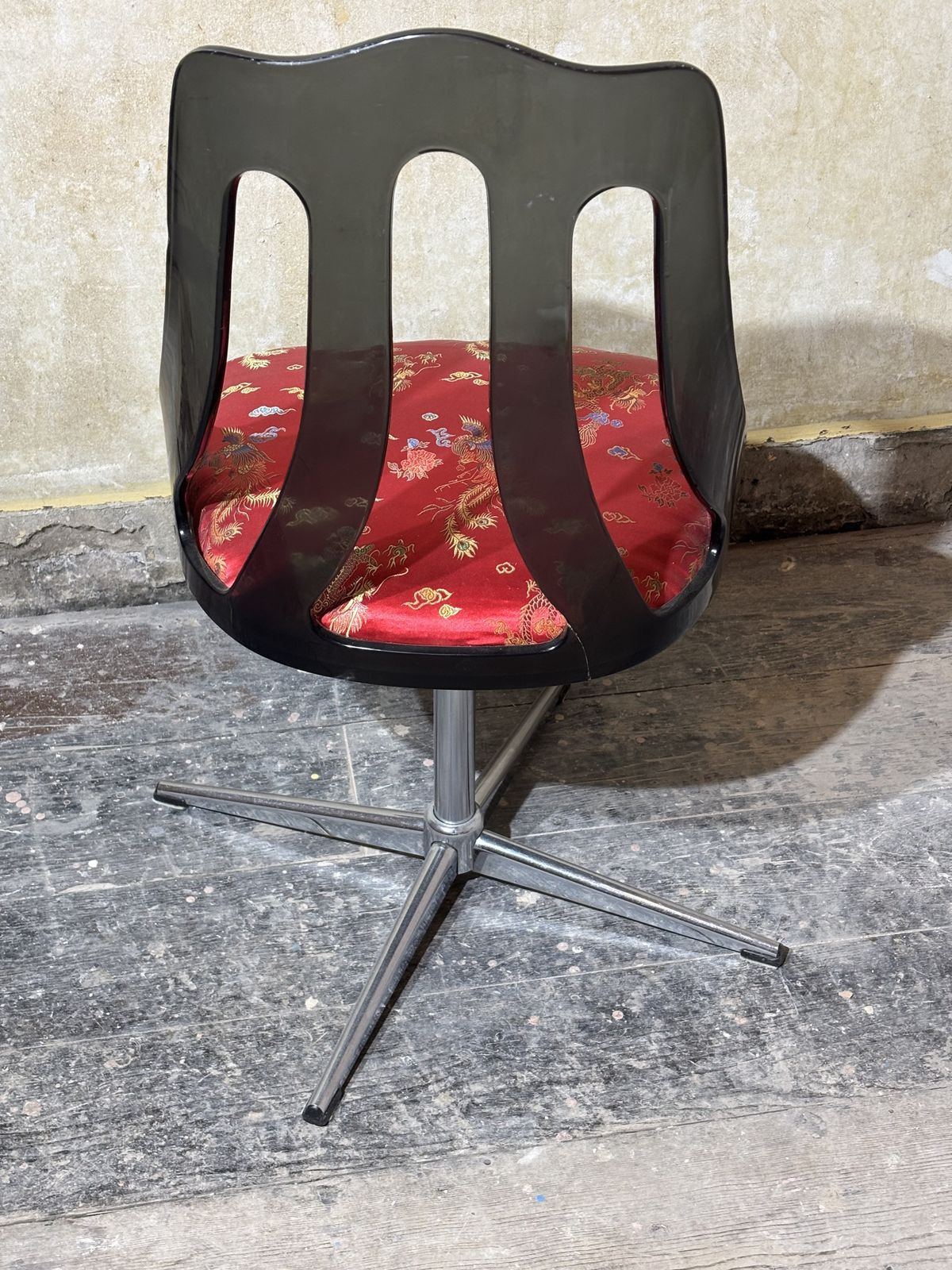 1960s Swivel Dining Chair Perspex Back And Oriental Silk Upholstery photo buy