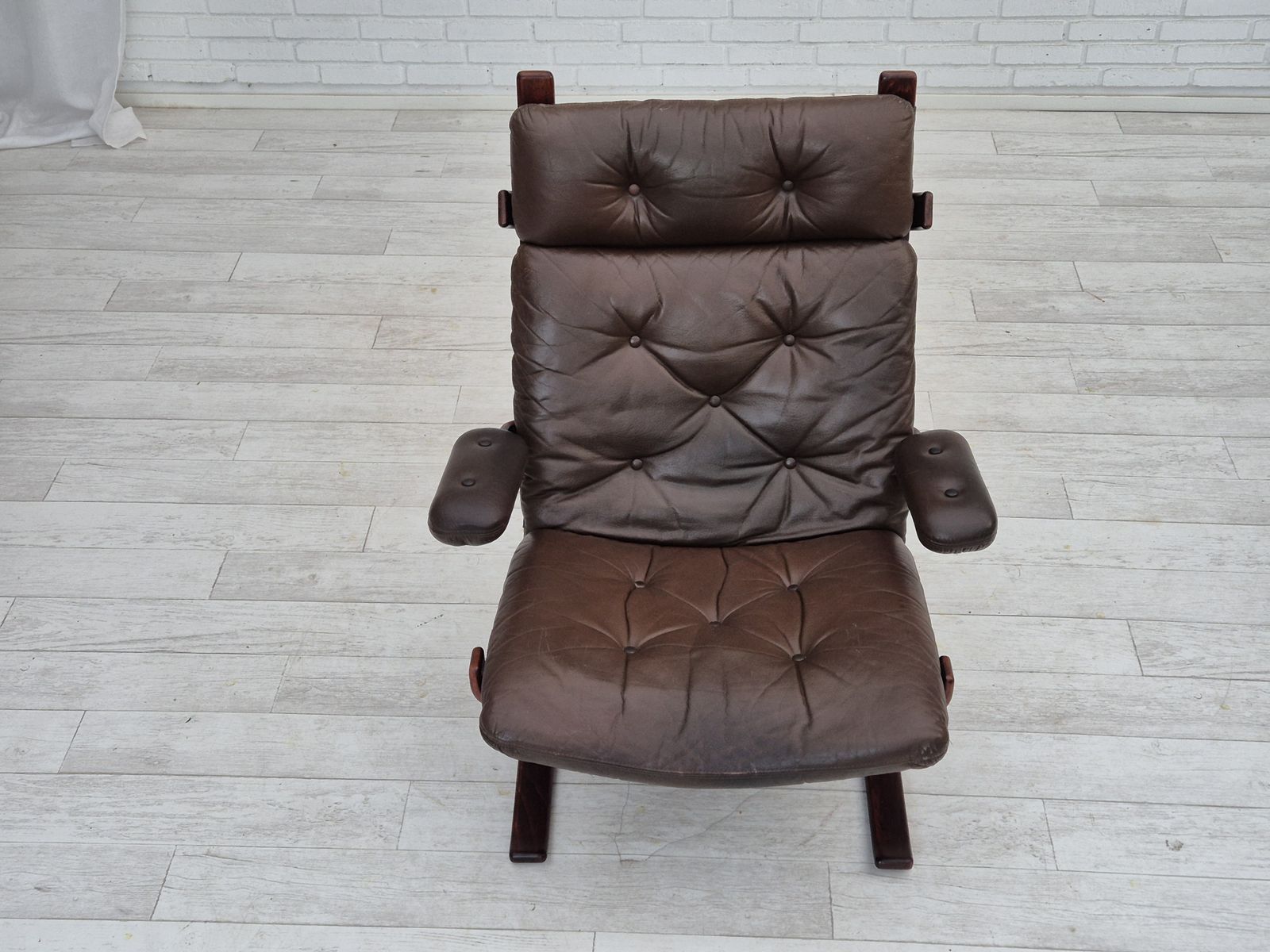 Meubels Ca. Jaren 1970, Scandinavische Fauteuil, Goede Staat, Meubeleer, Gebogen Hout, Canvas. photo