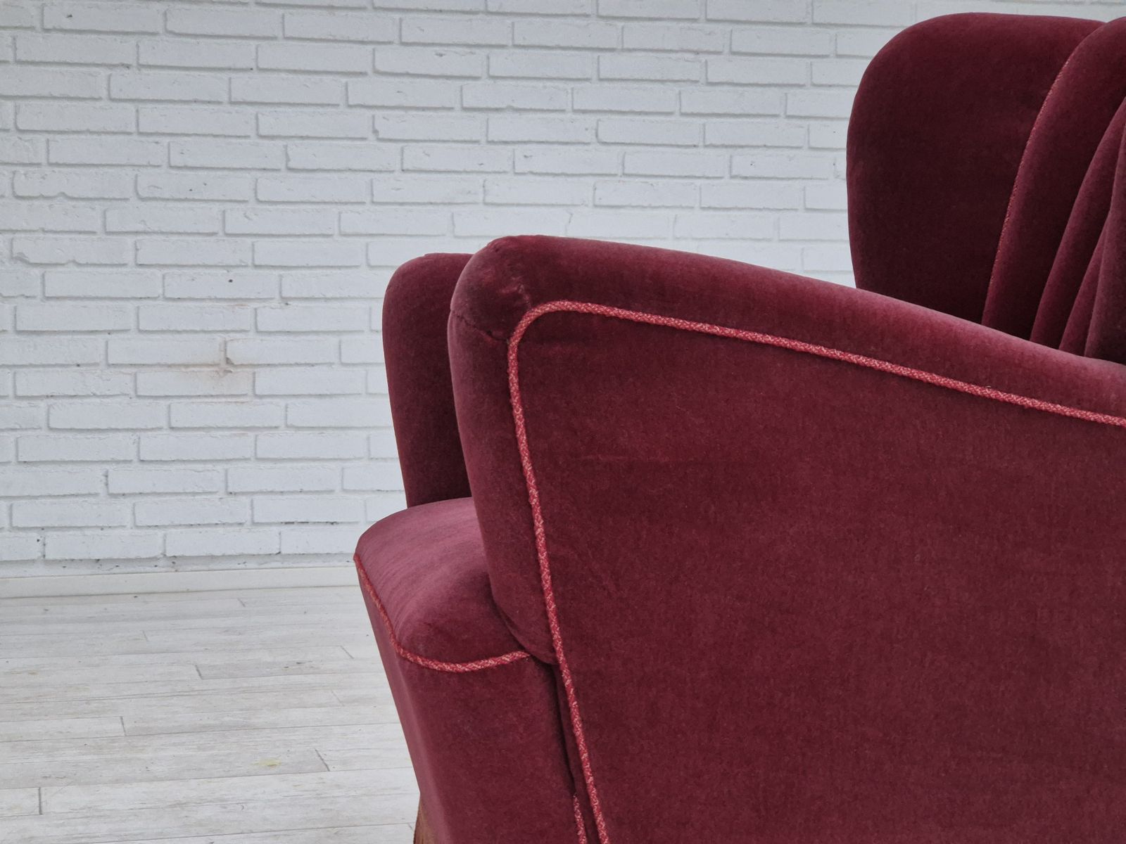 1960s, Danish Armchair, Original Condition, Cherry Red Furniture Velour. photo buy