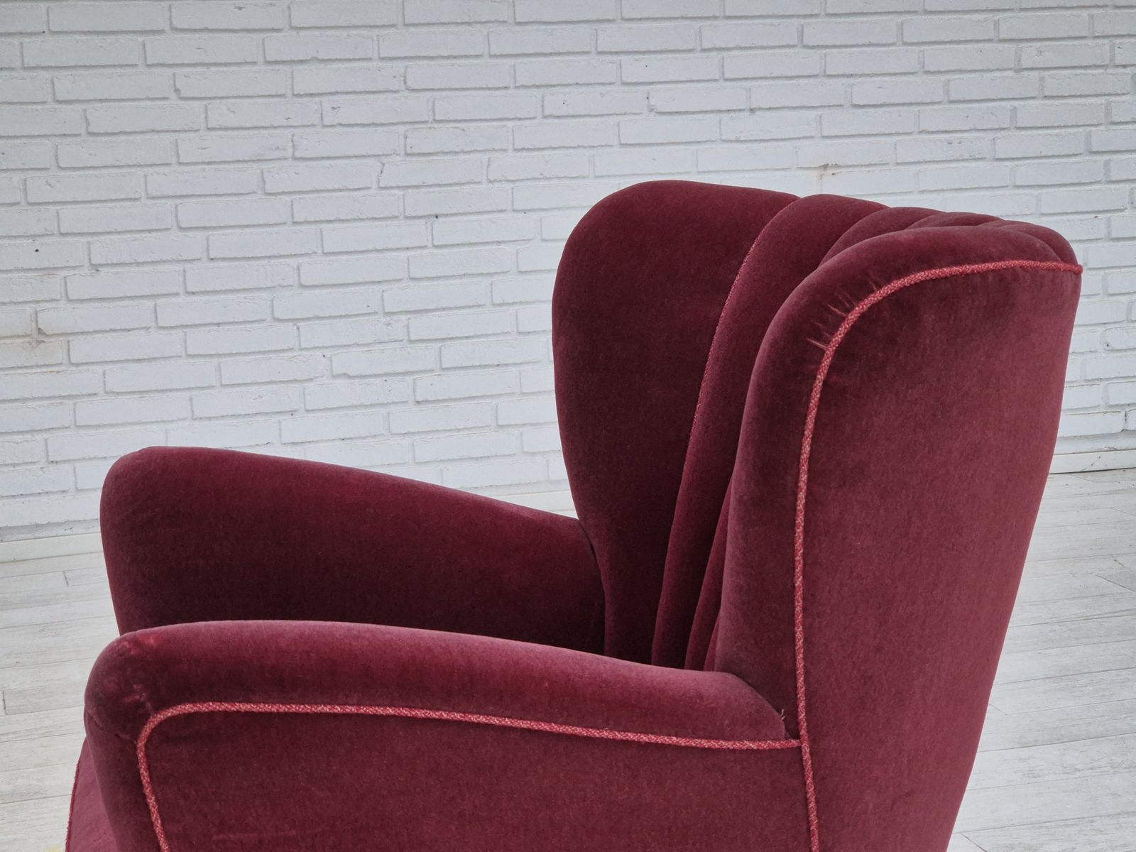 photo for sale 1960s, Danish Armchair, Original Condition, Cherry Red Furniture Velour.