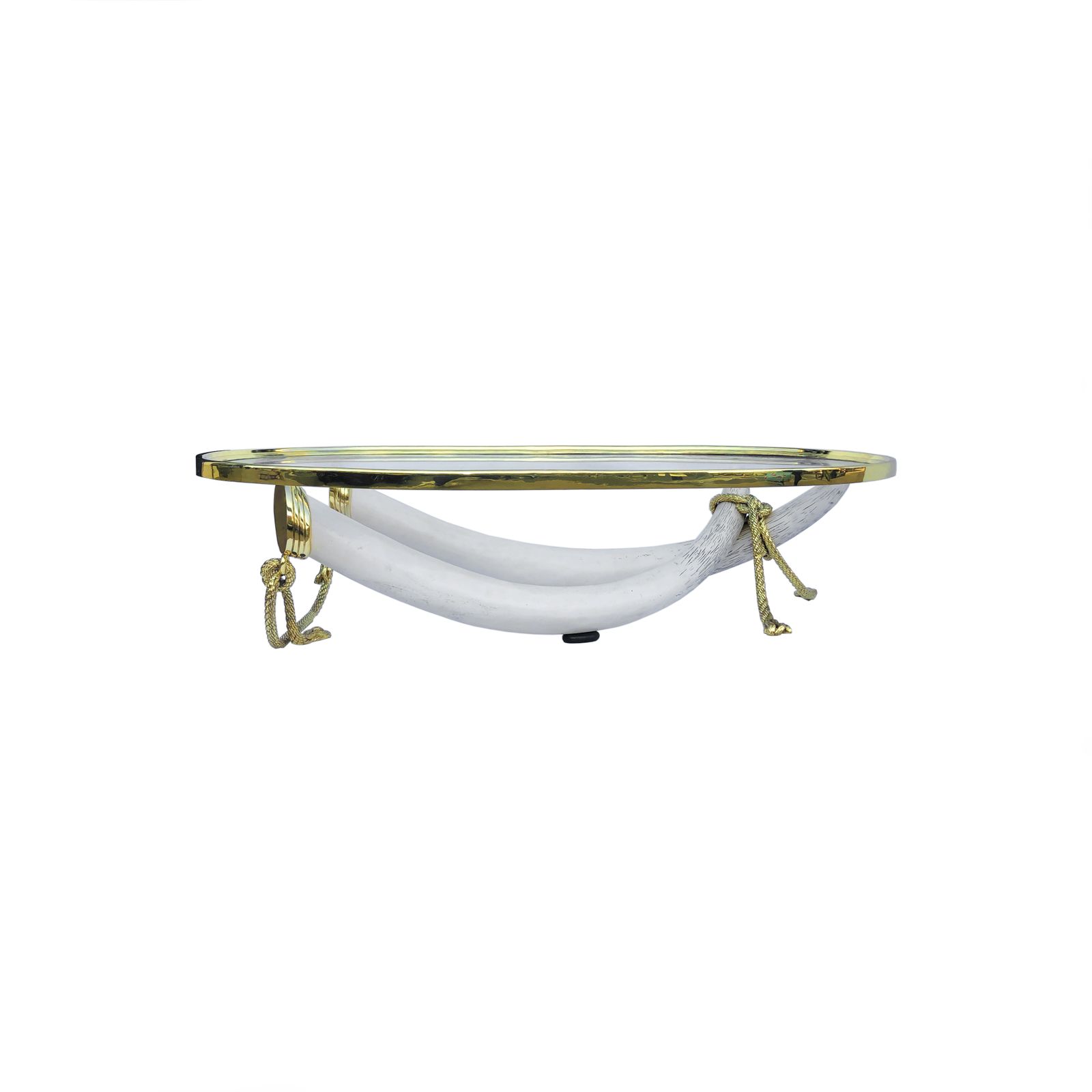 Xl Valenti Faux Tusk Coffee Table Spanish 1970s Hollywood Regency Midcentury Glass Brass Gold photo vinterior