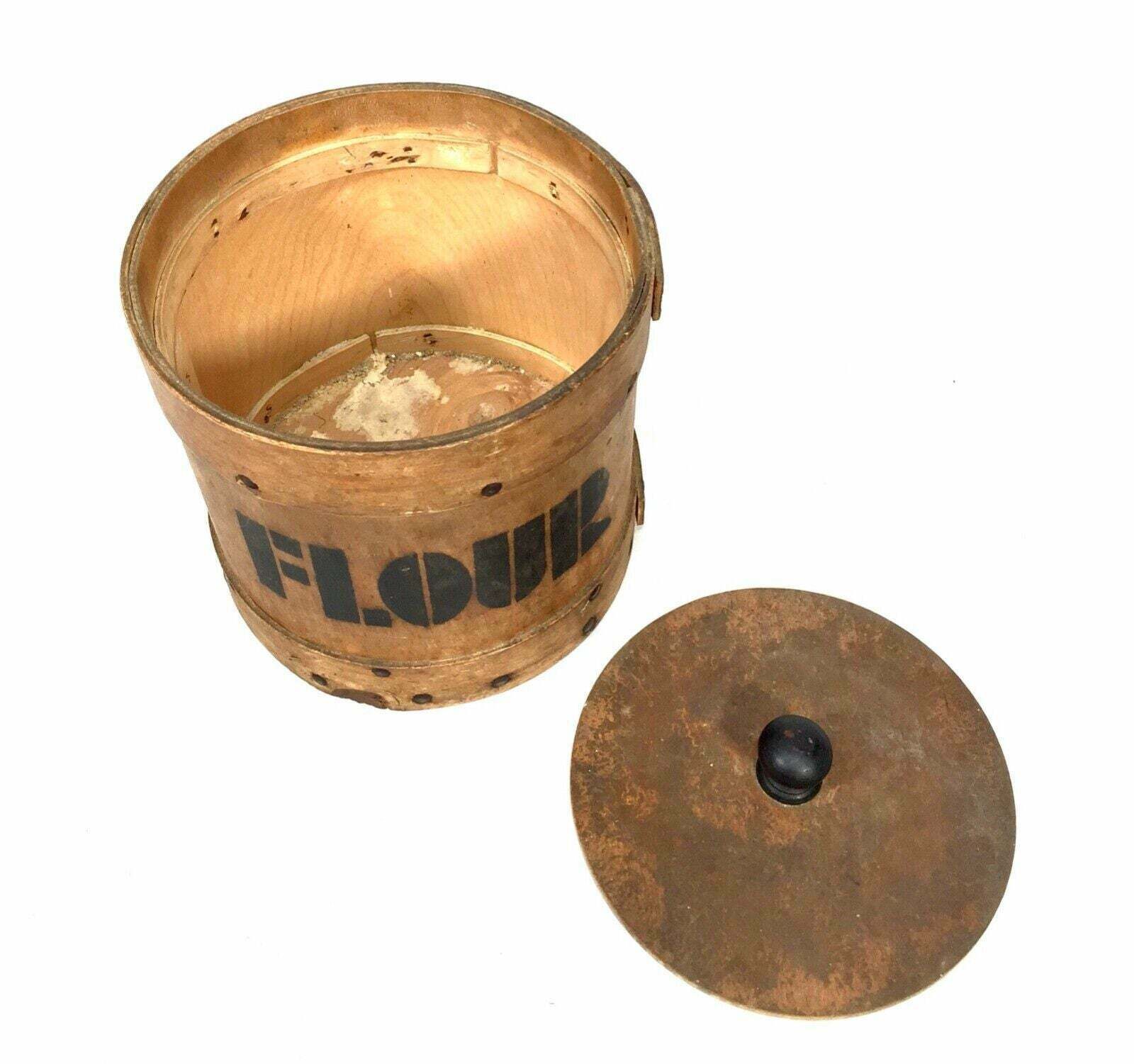 Antique Kitchenalia   Vintage Bentwood Tabletop Flour Drum Box / Country Kitchen photo vinterior