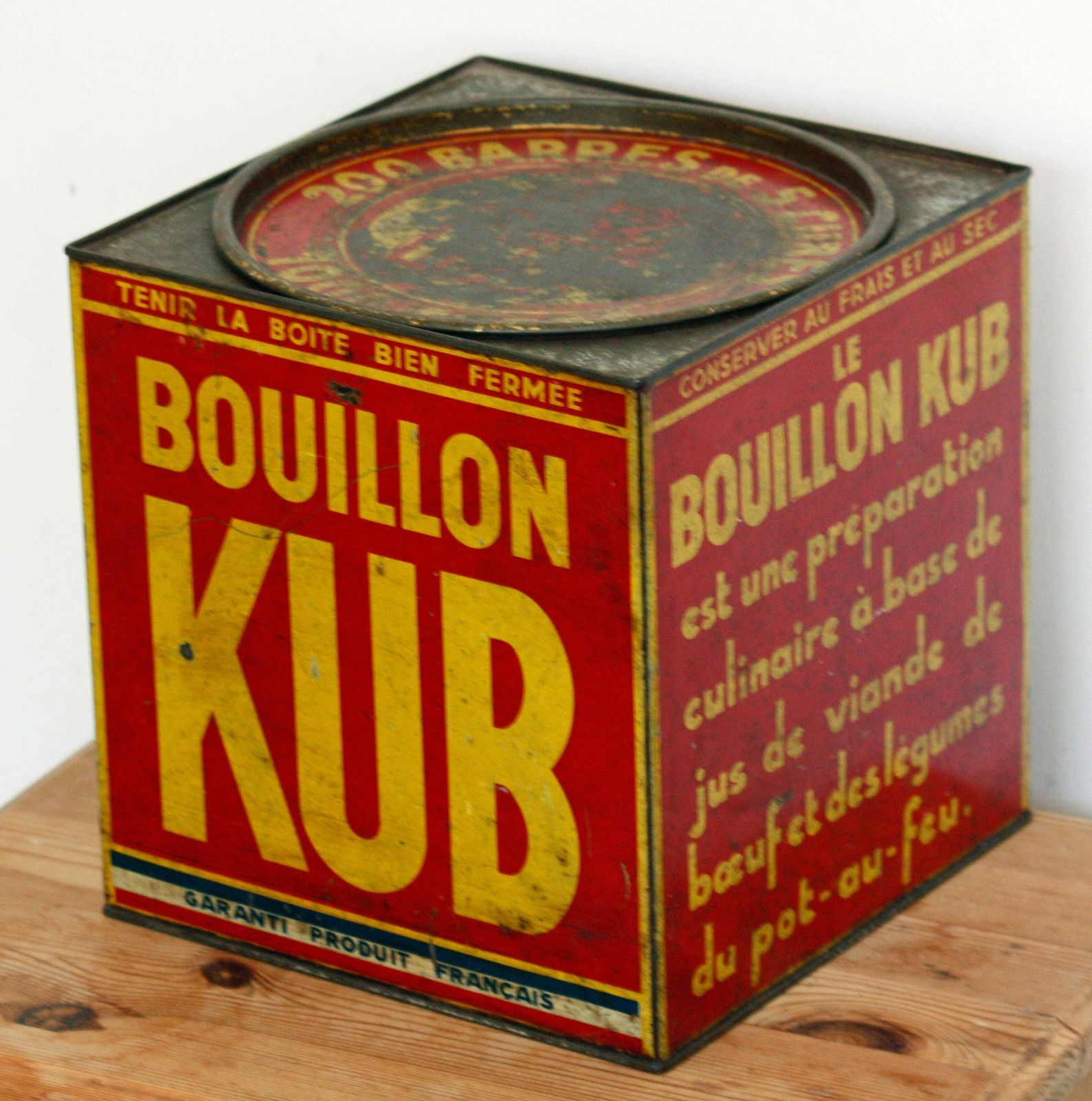 Kub Bouillon Tin   Vintage Large 23cm Metal Retro French Country Kitchen Utensil Holder Flower Planter Off The Wall Clocks photo furniture