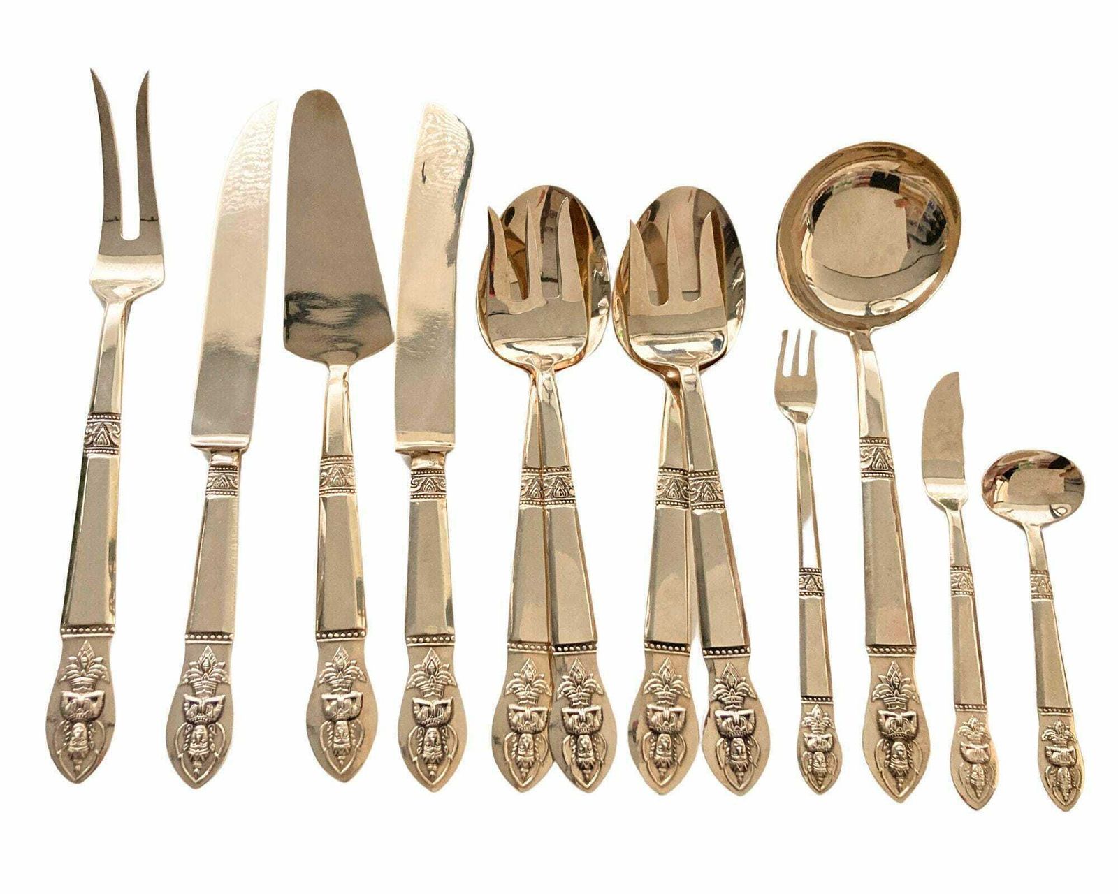 Brass Serving Utensils | 12pcs Flatware Set | Vintage Buddha