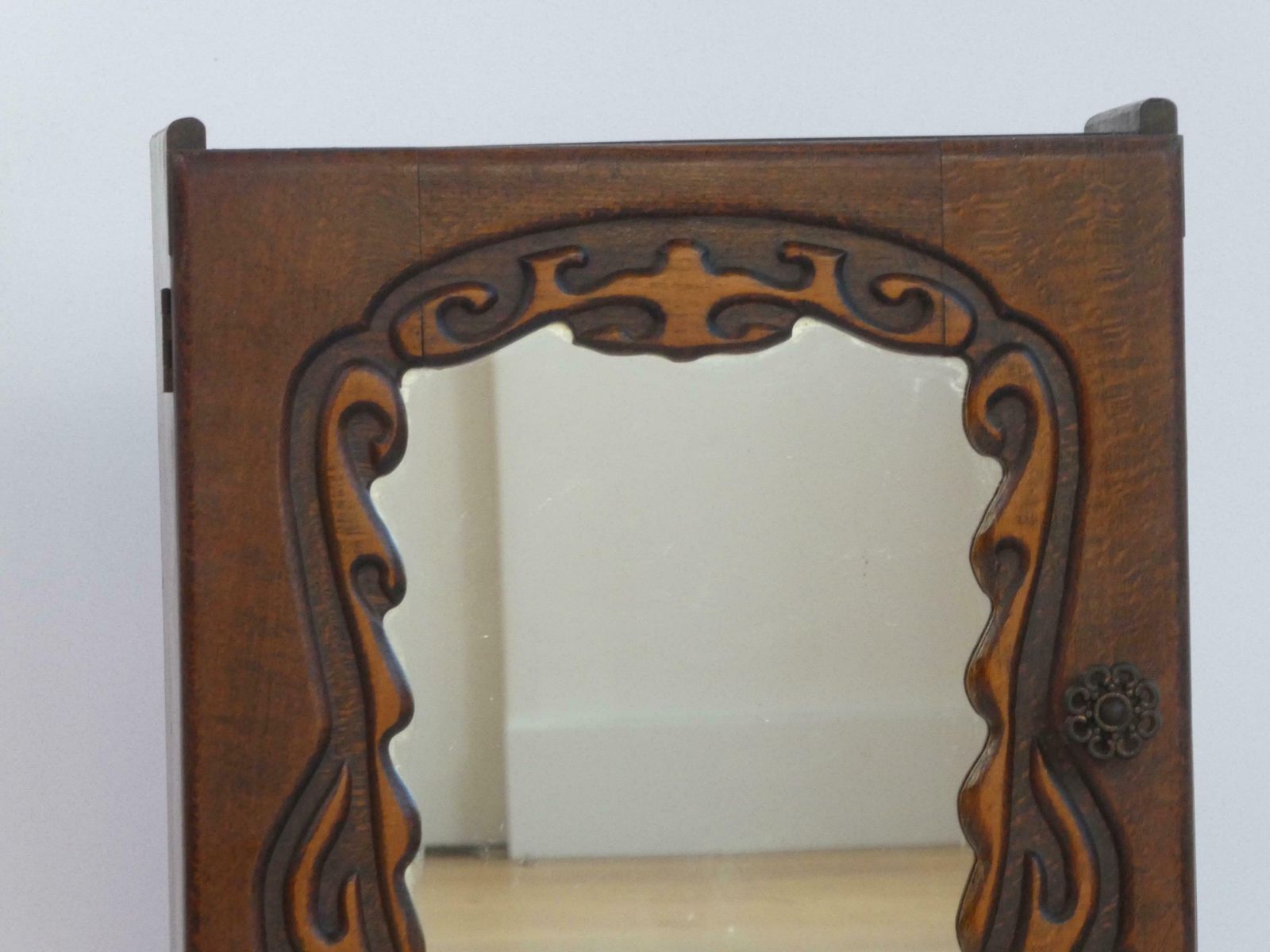 Ornate Wooden Art Nouveau Cabinet With Mirror, Carved Medicine Cabinet, Apothecary Farmhouse With Drawer photo Furniture