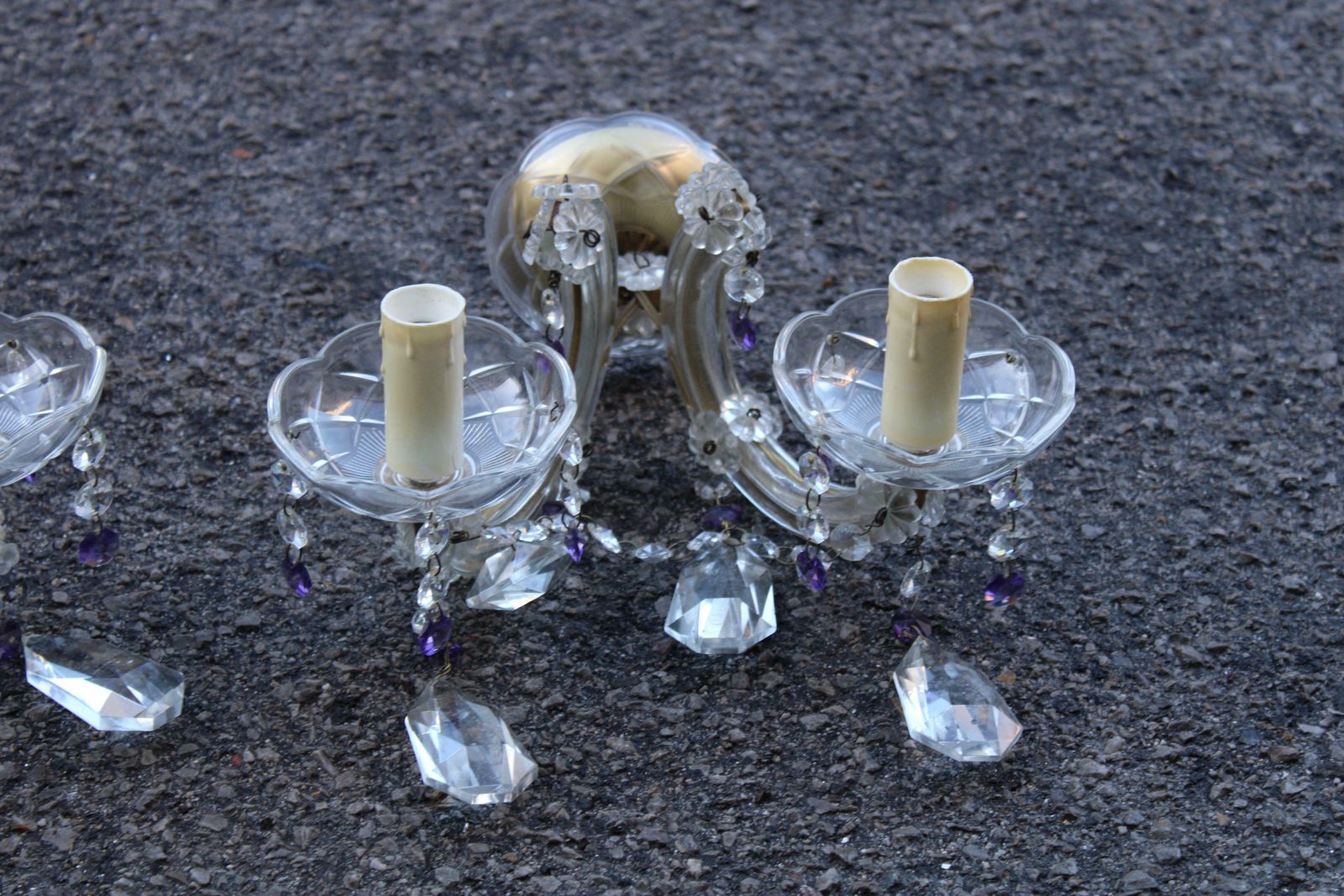 photo for sale Pair Of Maria Theresa Mid Century Crystal Wall Lamps