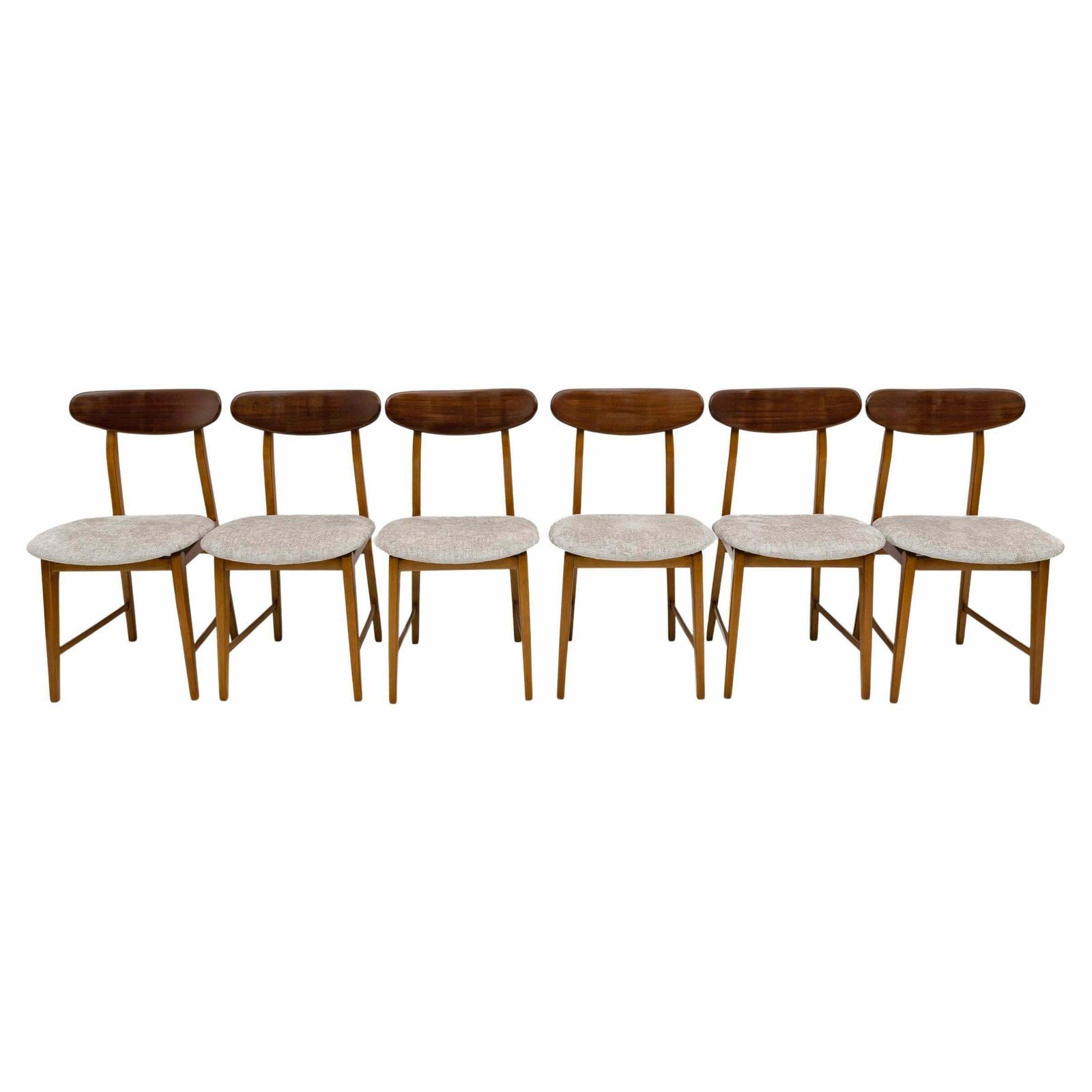 Set Of Six Teak Wood And Bouclè Fabric Dining Chairs, Denmark, 1960s