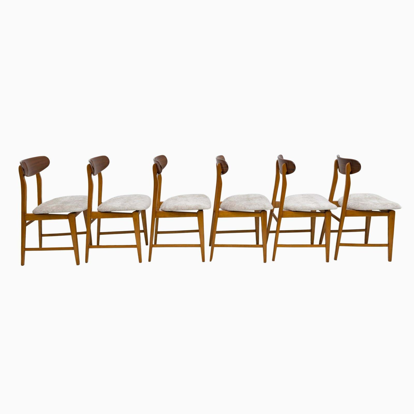 Set Of Six Teak Wood And Bouclè Fabric Dining Chairs, Denmark, 1960s photo for sale