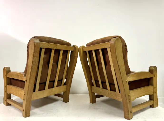 Pair Of Chunky 1960s Brutalist Armchairs In Oak photo for sale