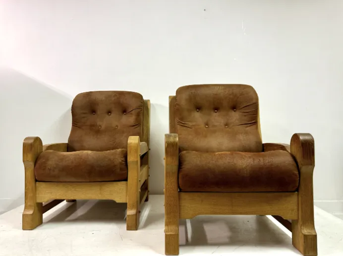 2395.0 Pair Of Chunky 1960s Brutalist Armchairs In Oak photo
